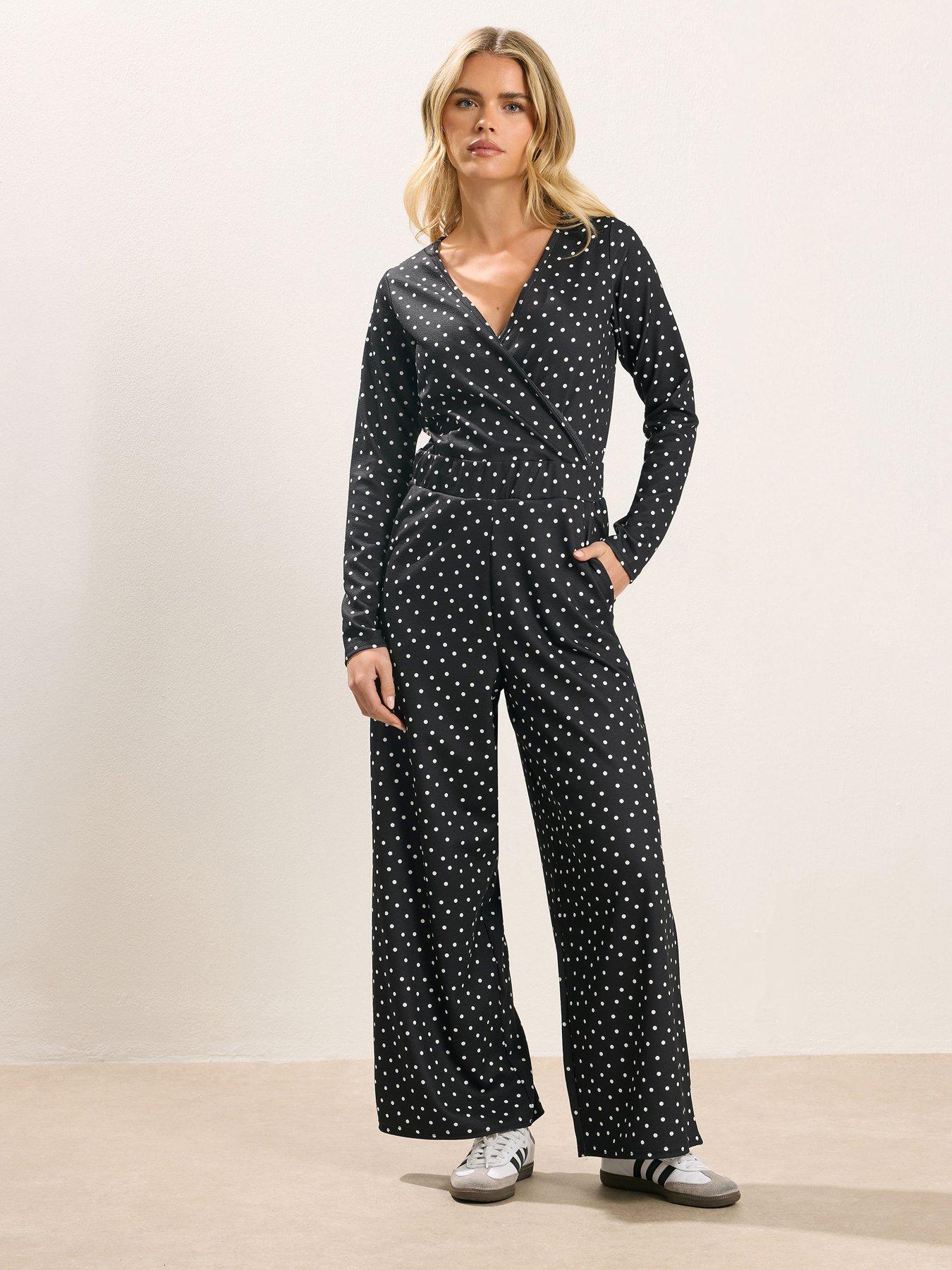 Image 3 of 5 of PixieGirl Petite Spot Wide Leg Jumpsuit - Black