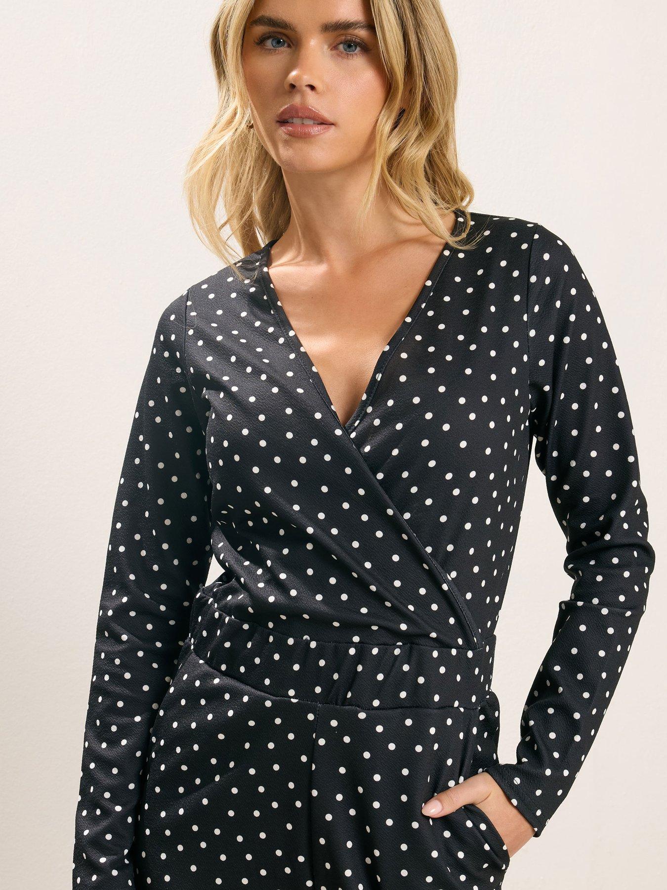 Image 4 of 5 of PixieGirl Petite Spot Wide Leg Jumpsuit - Black