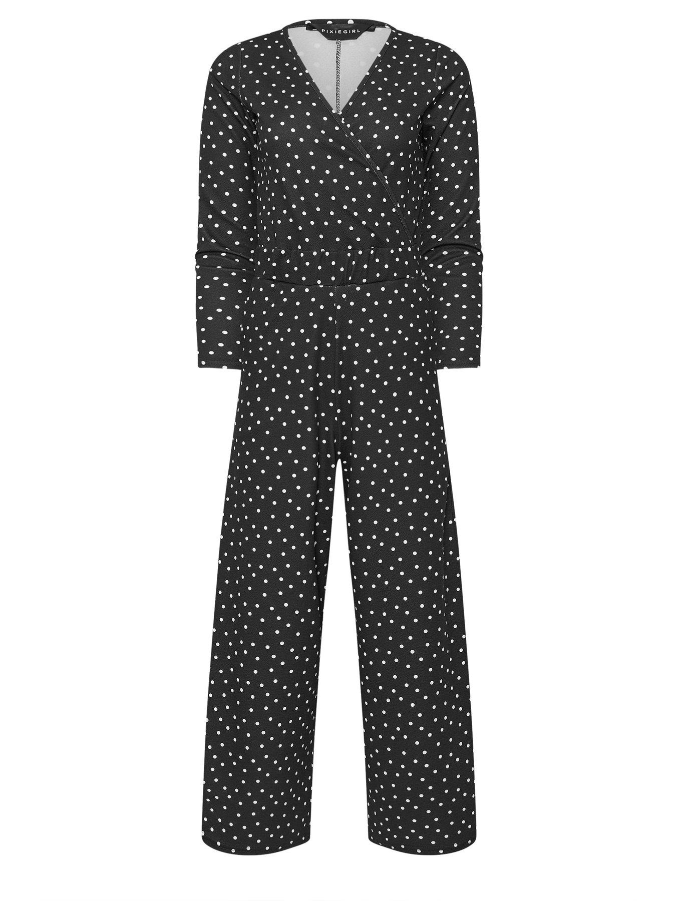 Image 5 of 5 of PixieGirl Petite Spot Wide Leg Jumpsuit - Black