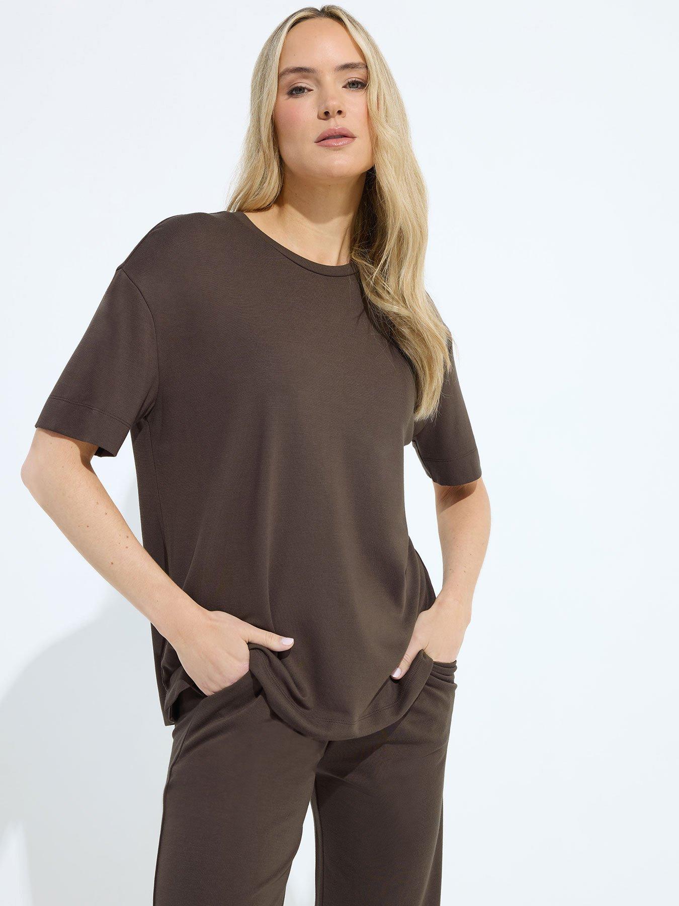 Image 1 of 5 of Long Tall Sally Premium Interlock Sweat T-Shirt - Brown