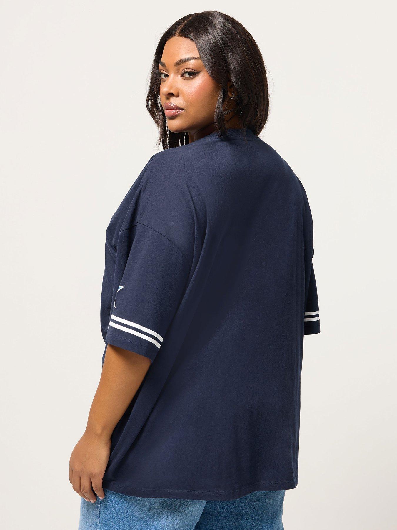 yours-curve-placement-boxy-varsity-t-shirt-bluestillFront
