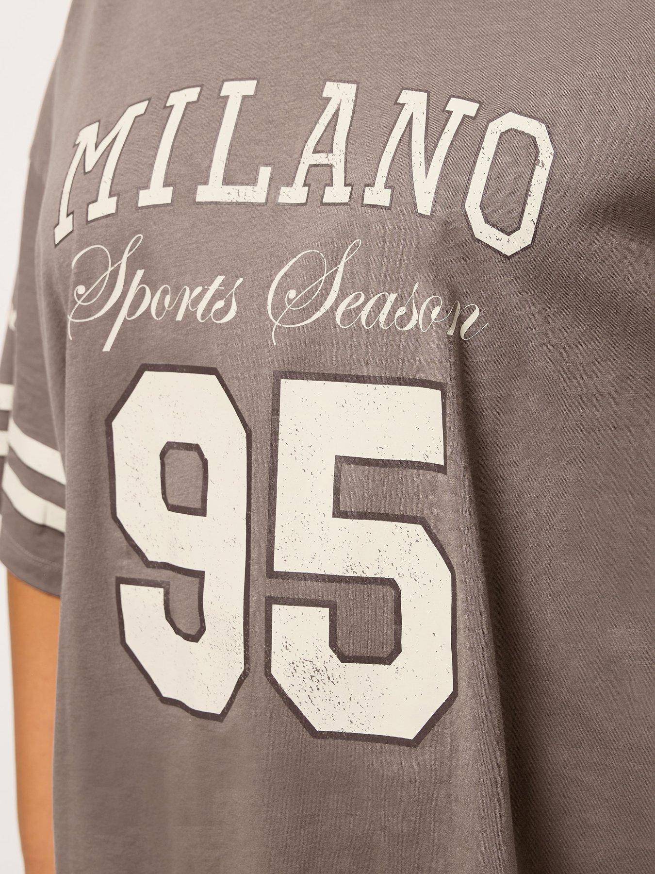 Image 4 of 5 of Yours Curve Placement Boxy Varsity T-Shirt - Brown