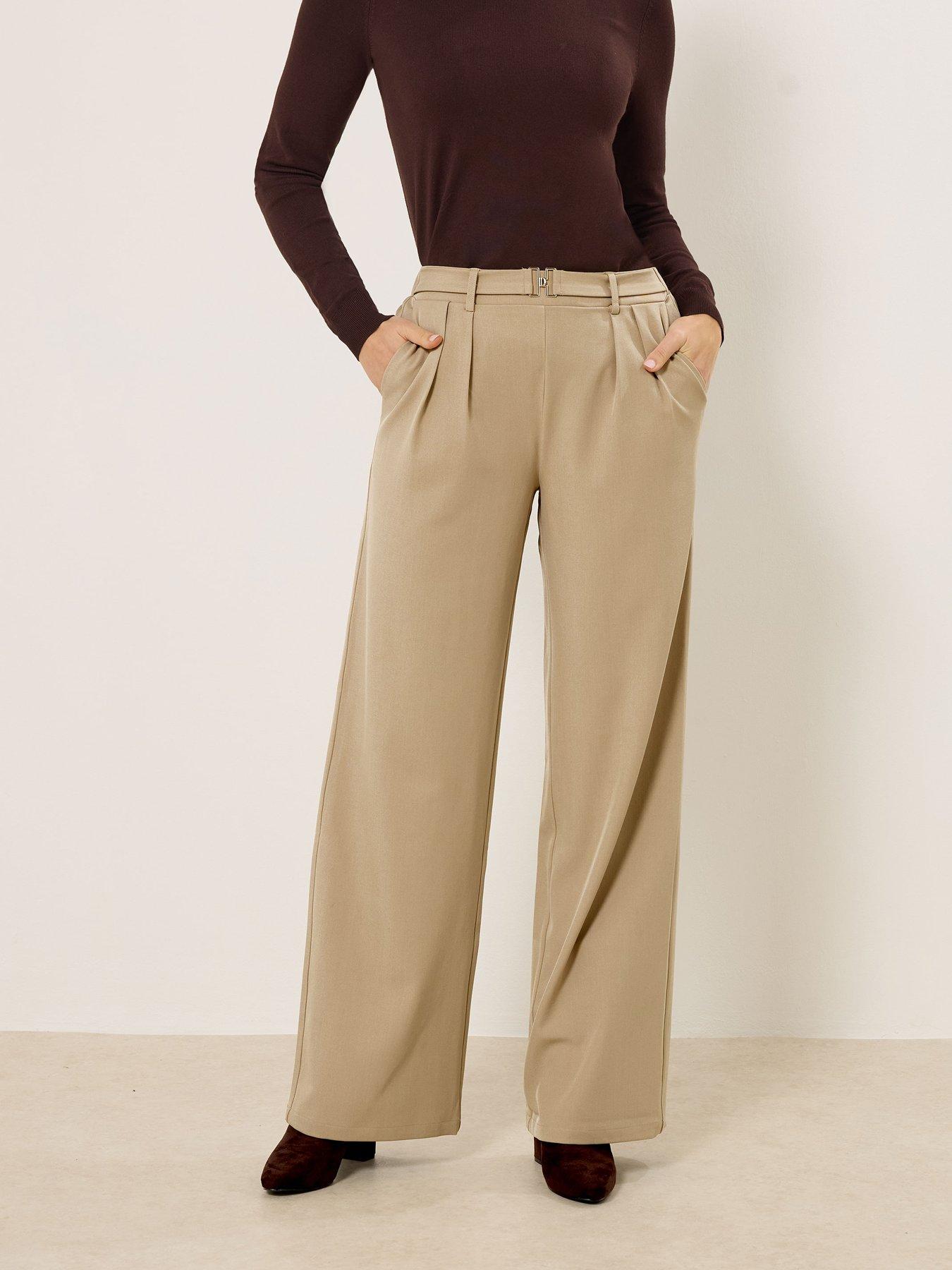 Image 1 of 5 of Long Tall Sally Buckle Wide Leg Trousers 34" - Cream