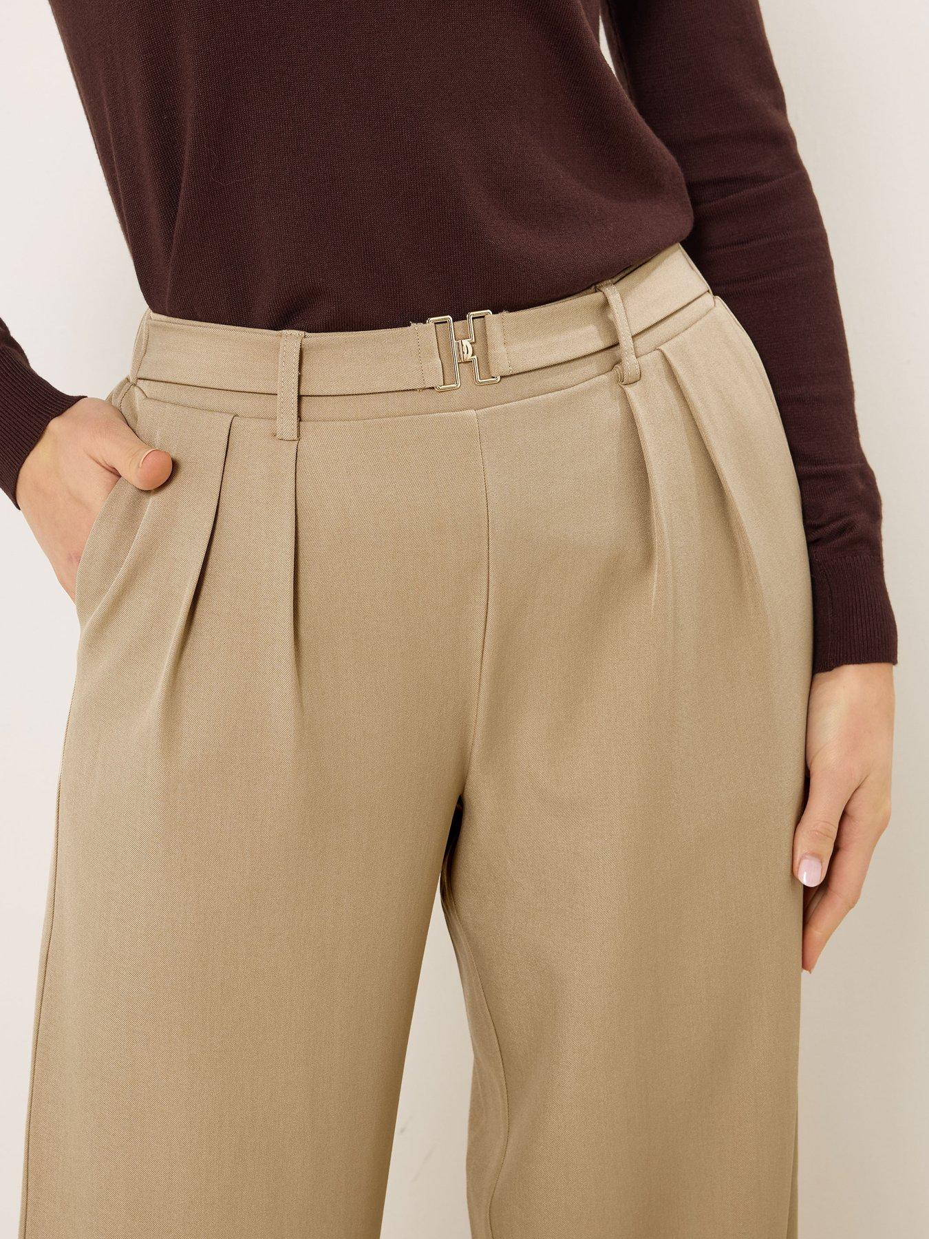 Image 4 of 5 of Long Tall Sally Buckle Wide Leg Trousers 34" - Cream