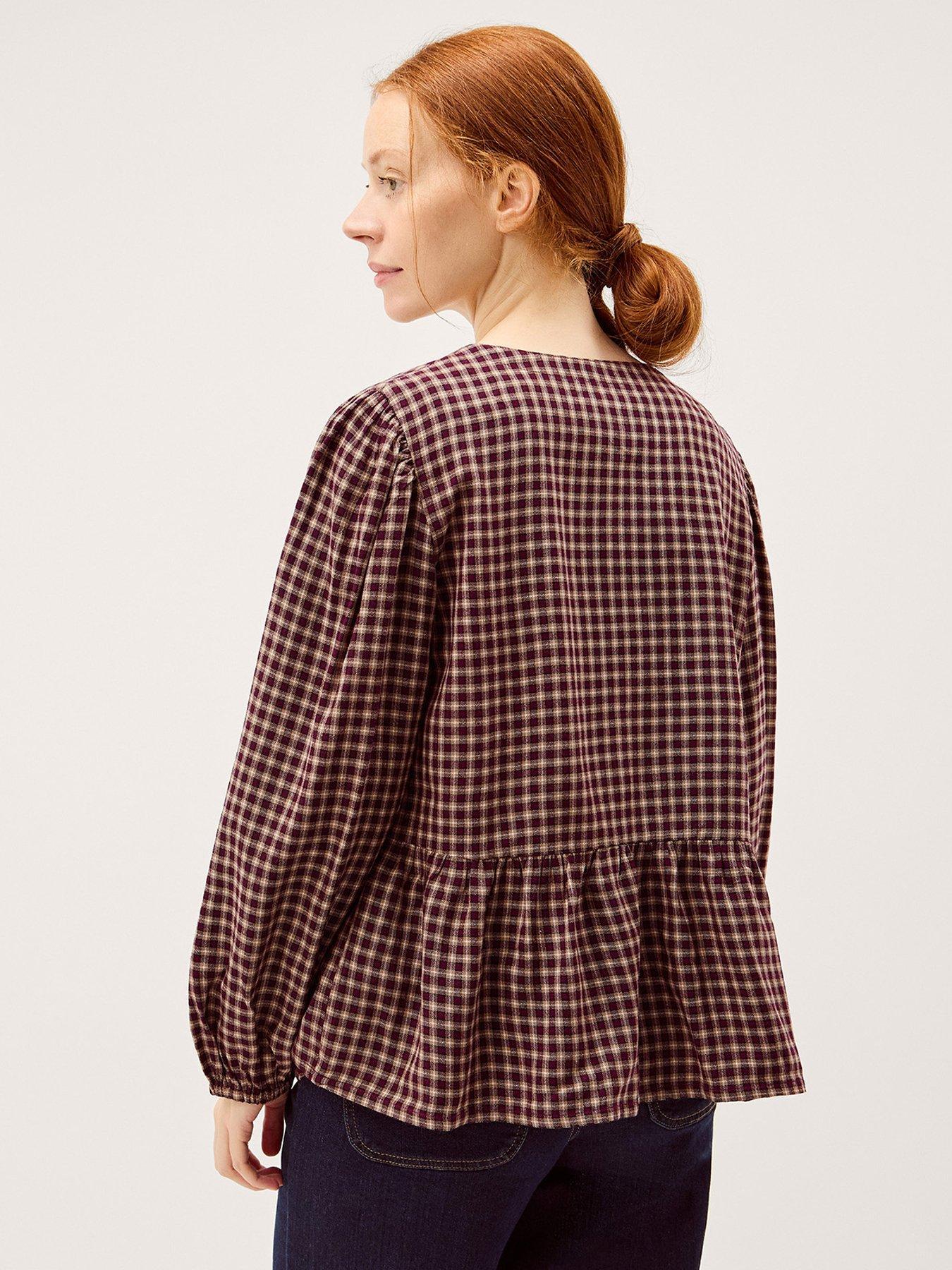 Image 2 of 5 of Monsoon Agatha Tie Front Check Print Top - Red