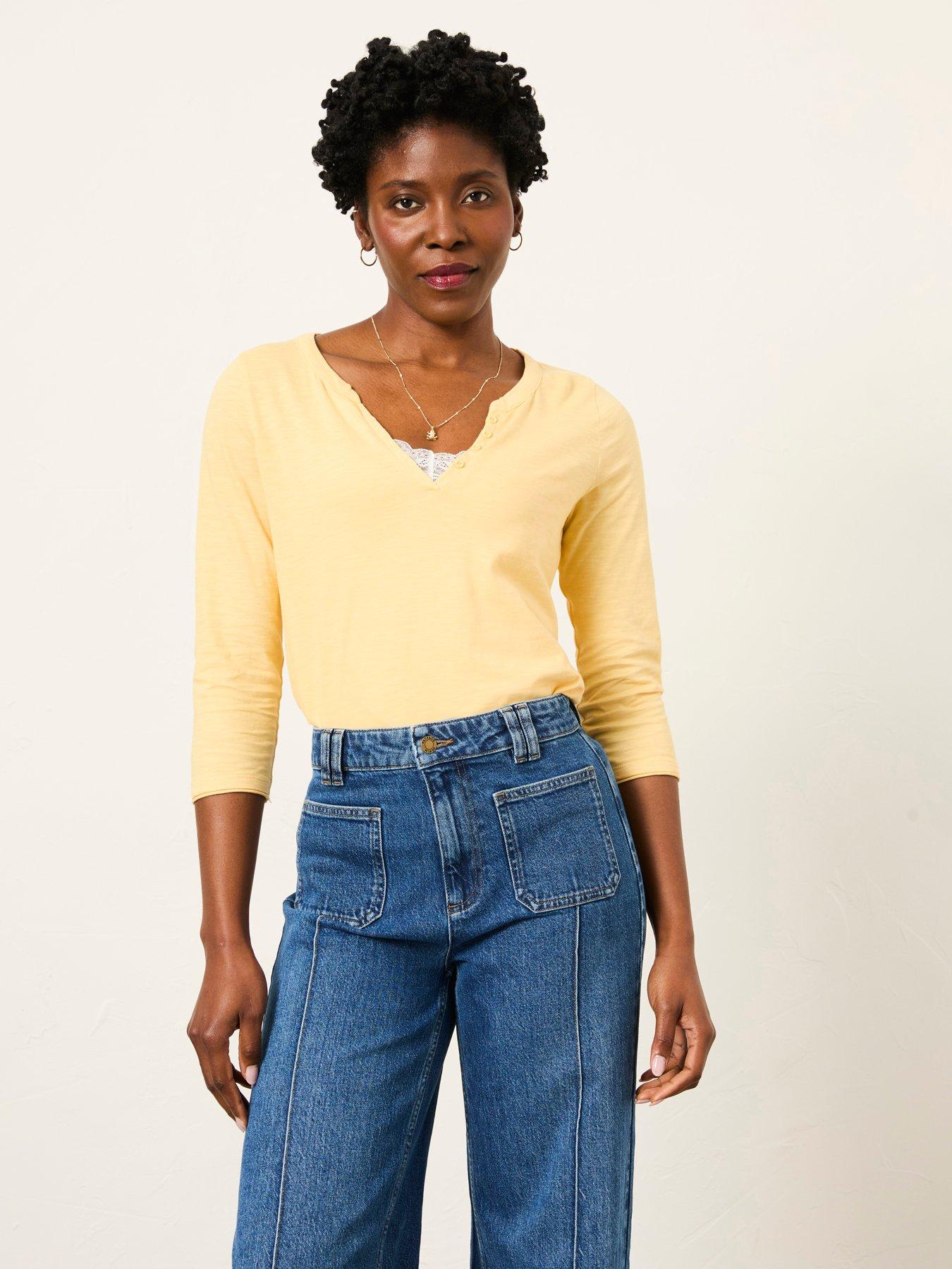 Image 1 of 5 of FatFace Aster 3/4 Sleeve T-Shirt - Yellow