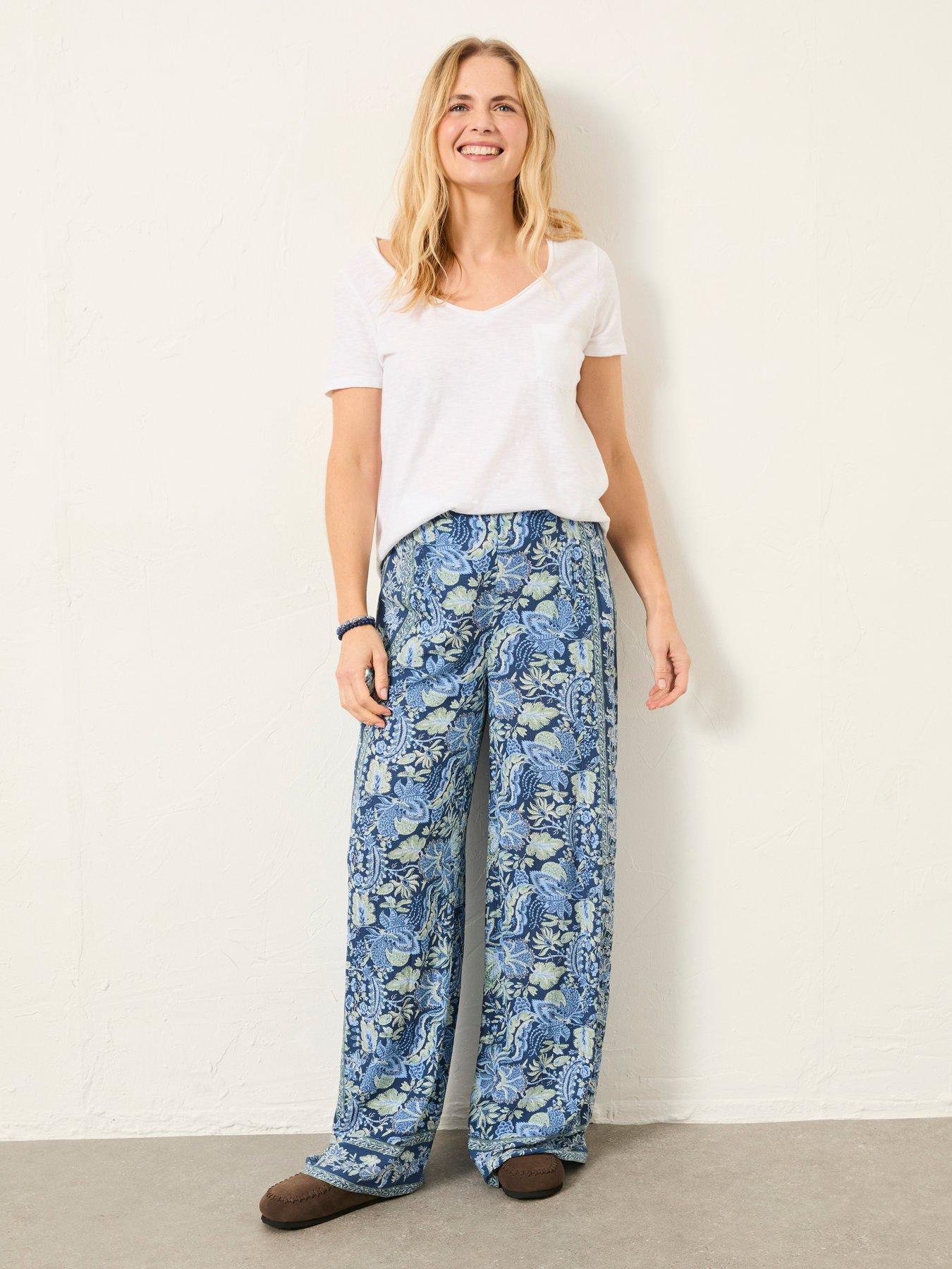 Image 3 of 6 of FatFace Ines Woodlblock Bloom Wide Leg Trousers - Blue