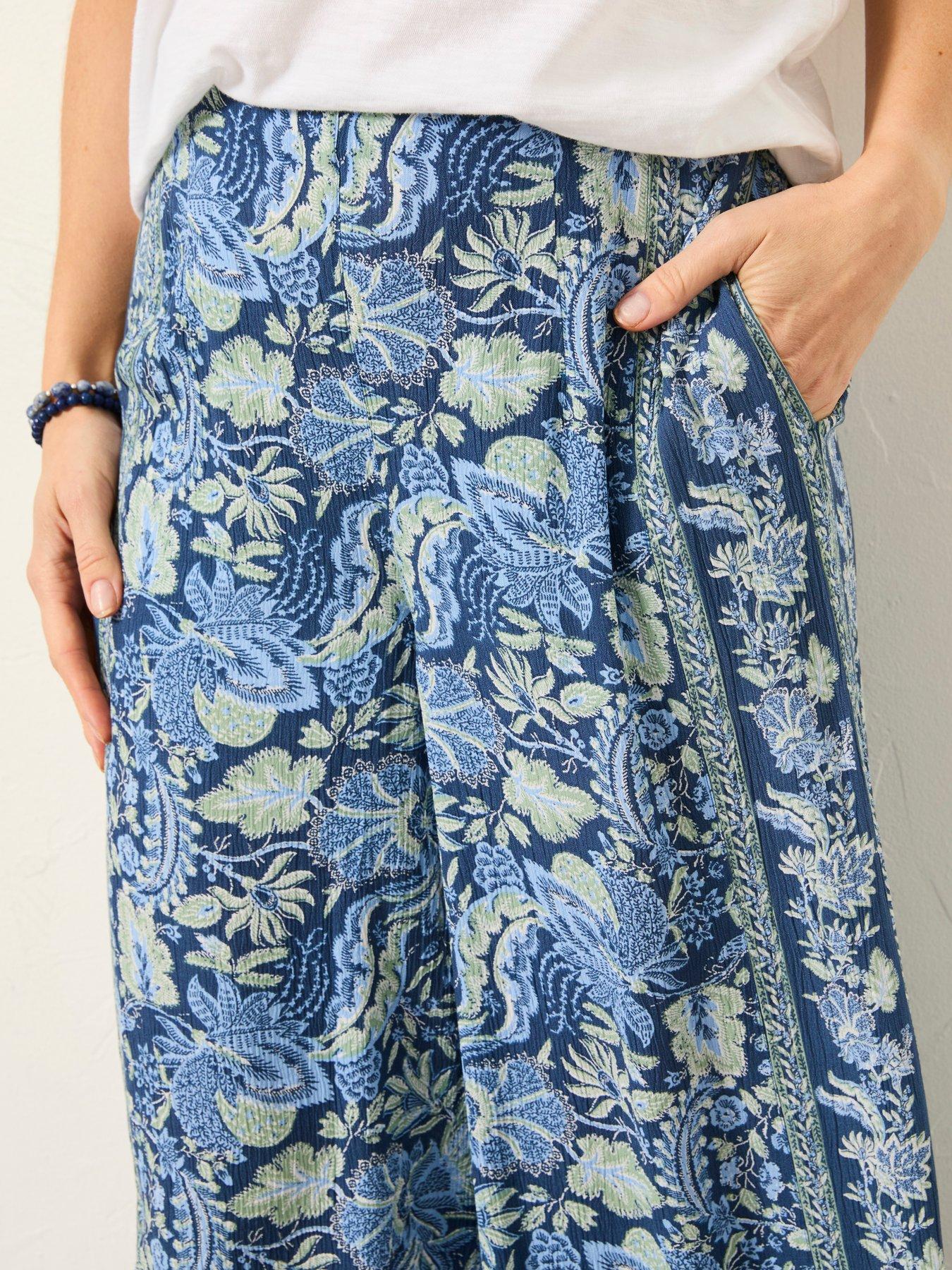 Image 4 of 6 of FatFace Ines Woodlblock Bloom Wide Leg Trousers - Blue