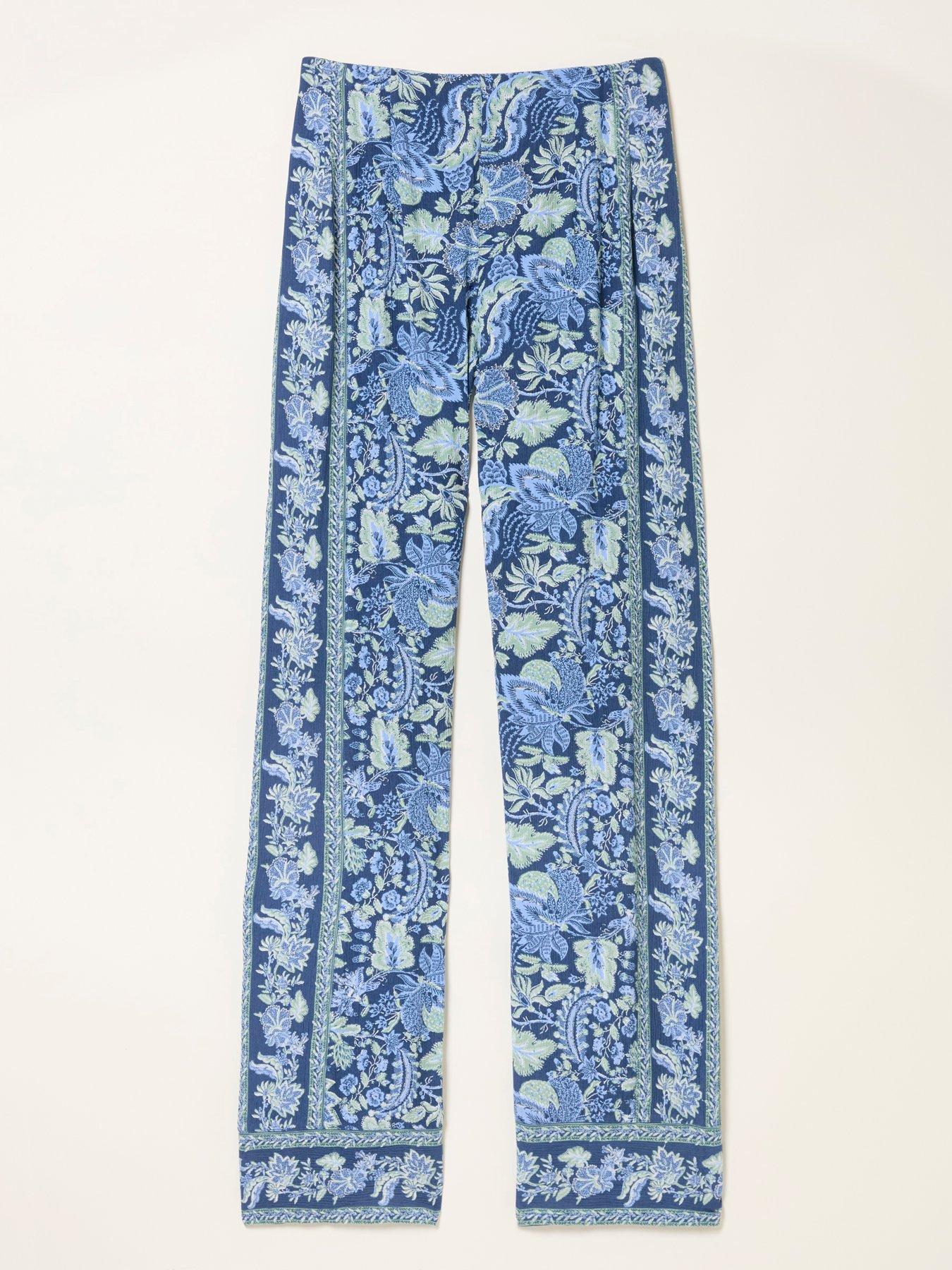 Image 6 of 6 of FatFace Ines Woodlblock Bloom Wide Leg Trousers - Blue