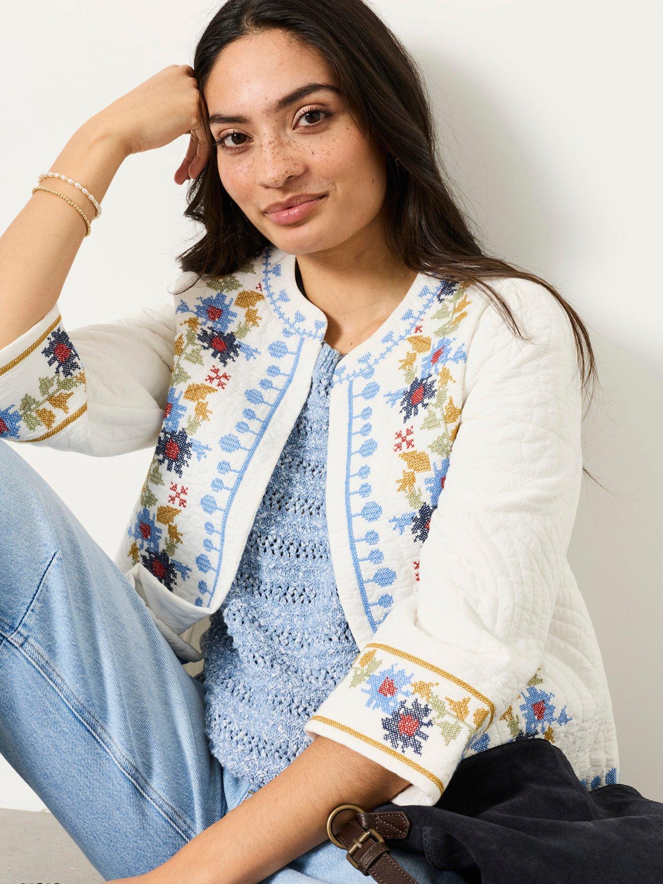 Image 1 of 6 of FatFace Embroidered Jacket - White