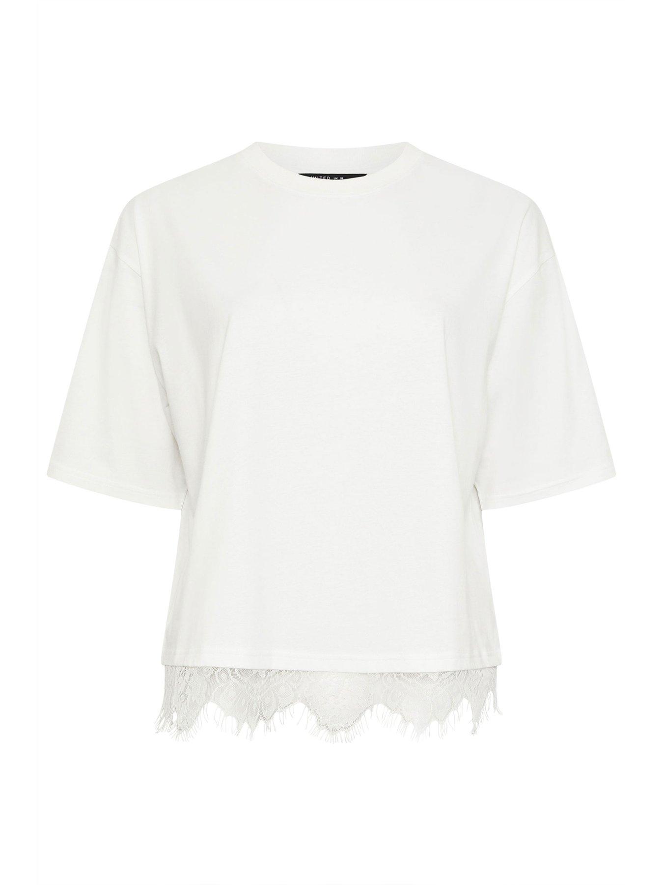 Image 5 of 5 of Yours Curve Lace Hem Top - White