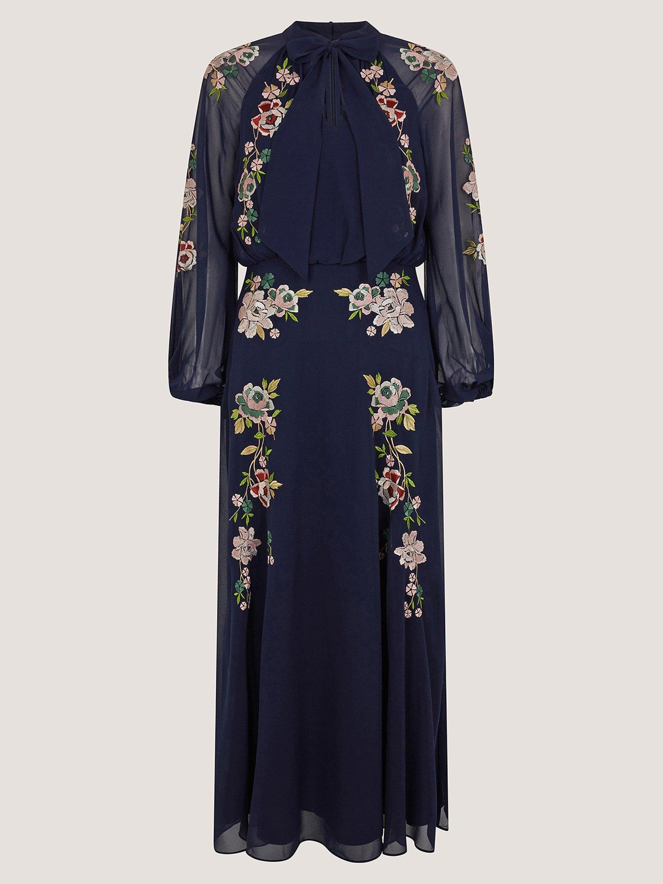 Image 3 of 4 of Monsoon Annika Embroidered Midi Dress - Navy