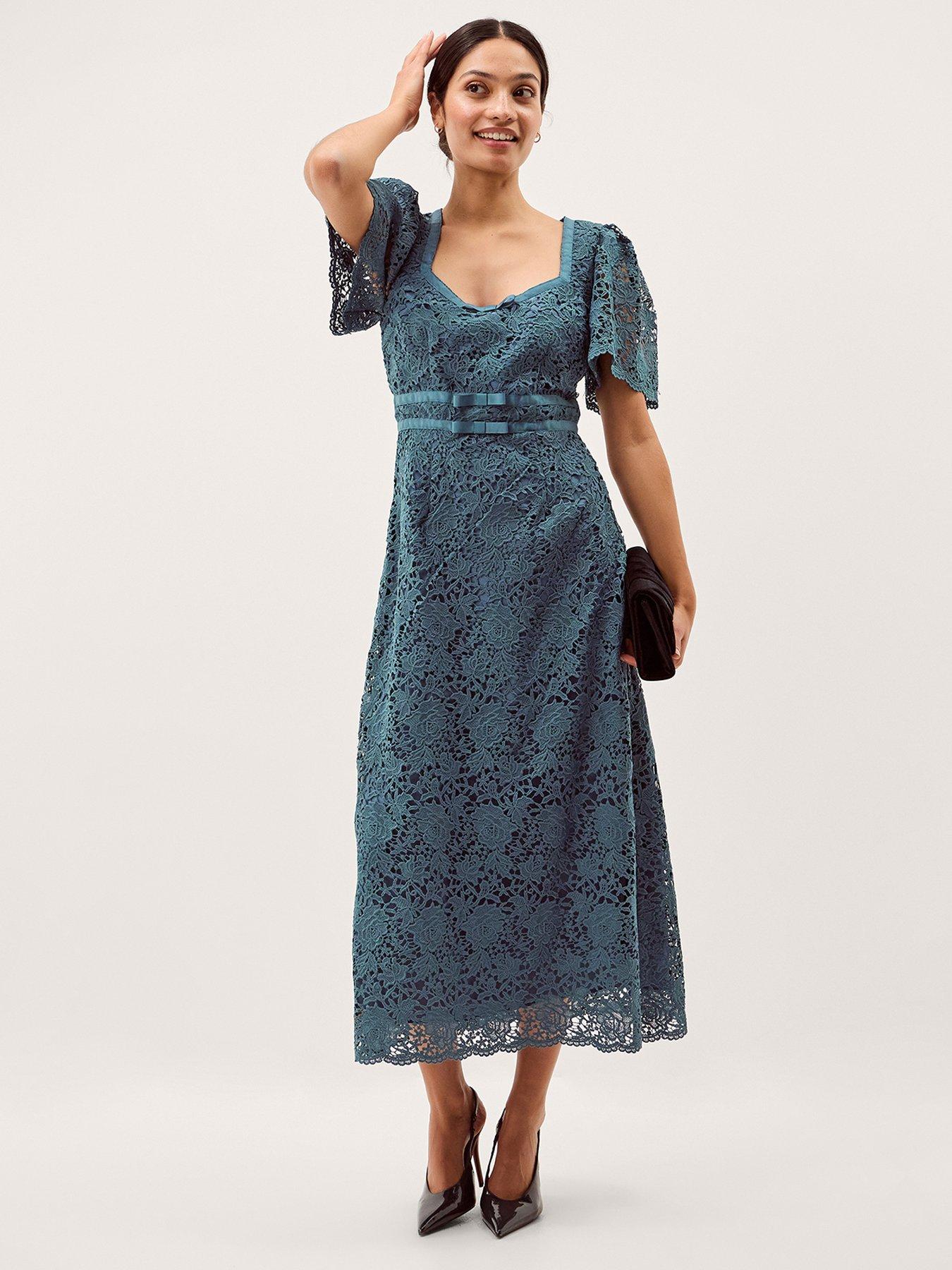 Monsoon Regina Short Sleeve Lace Dress - Blue