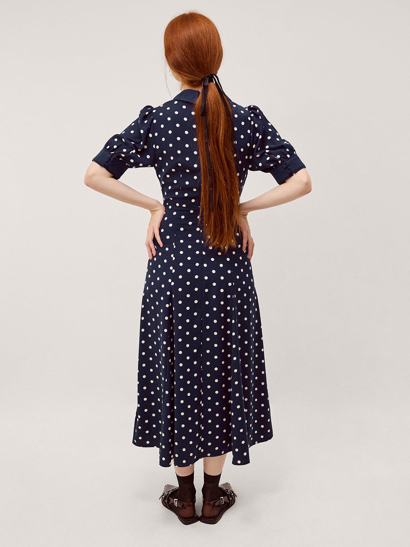 Image 2 of 5 of Monsoon Kate Spot Print Midi Dress - Navy