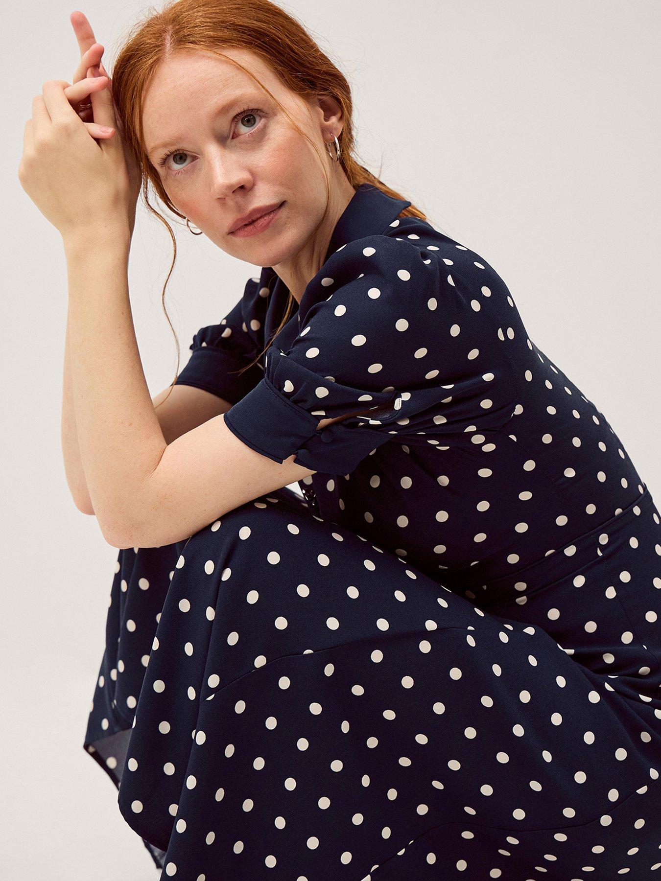 Image 3 of 5 of Monsoon Kate Spot Print Midi Dress - Navy