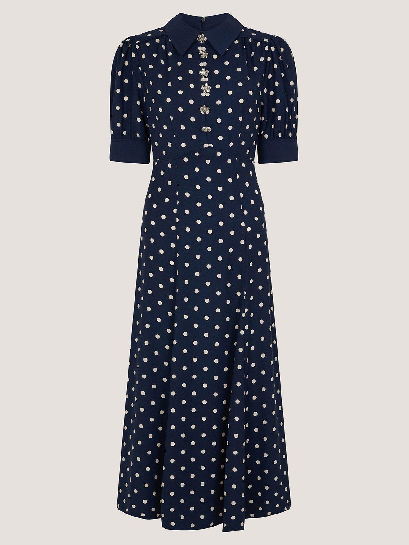 Image 4 of 5 of Monsoon Kate Spot Print Midi Dress - Navy