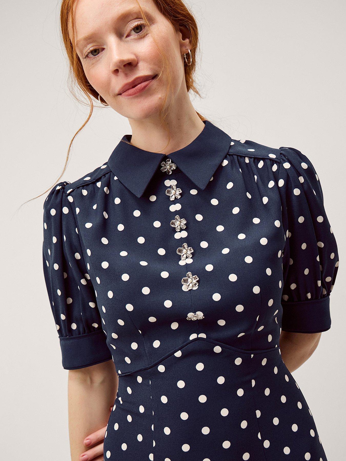 Image 5 of 5 of Monsoon Kate Spot Print Midi Dress - Navy