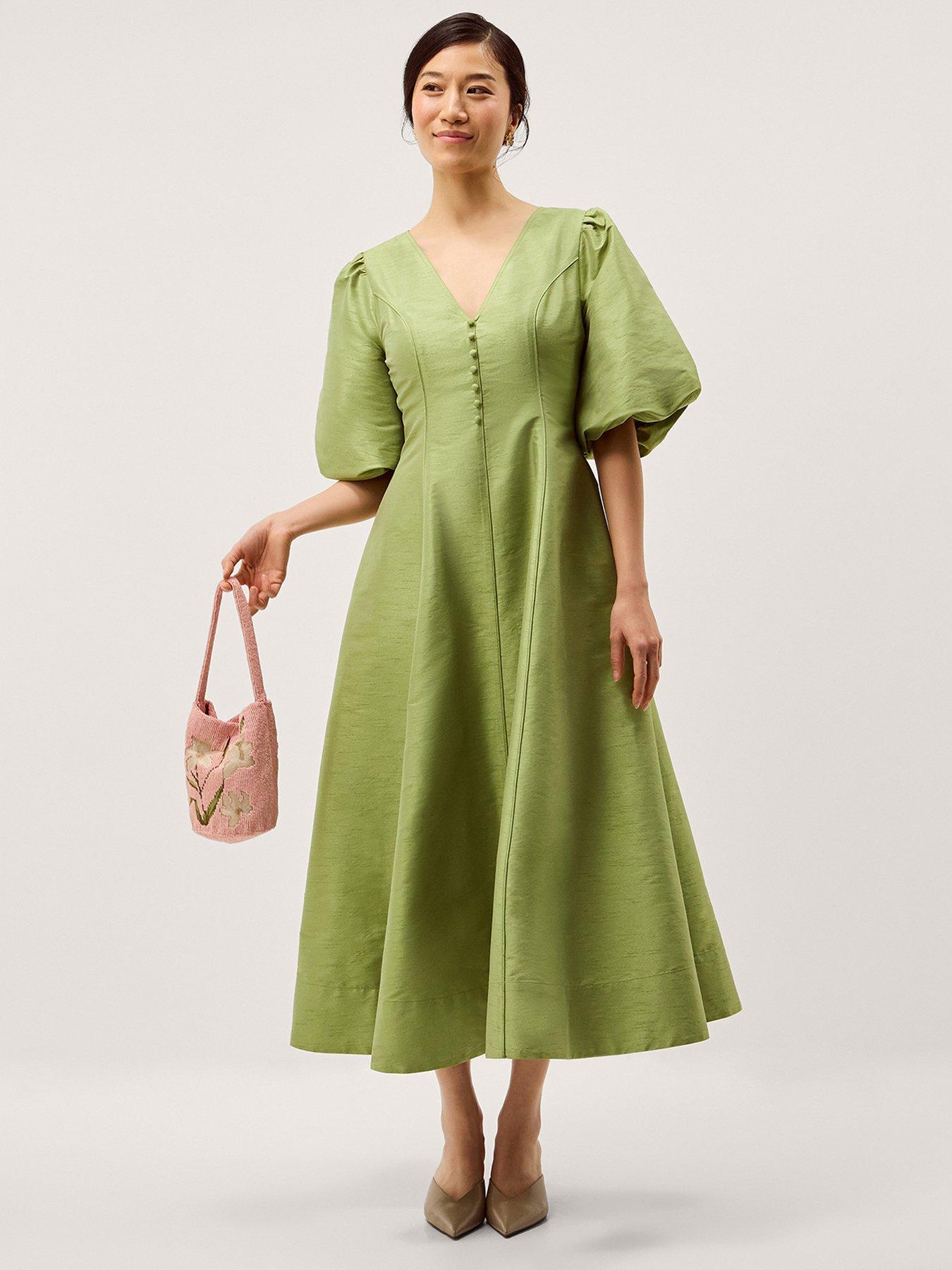 Image 1 of 5 of Monsoon Beatrice A-Line Midi Dress - Green