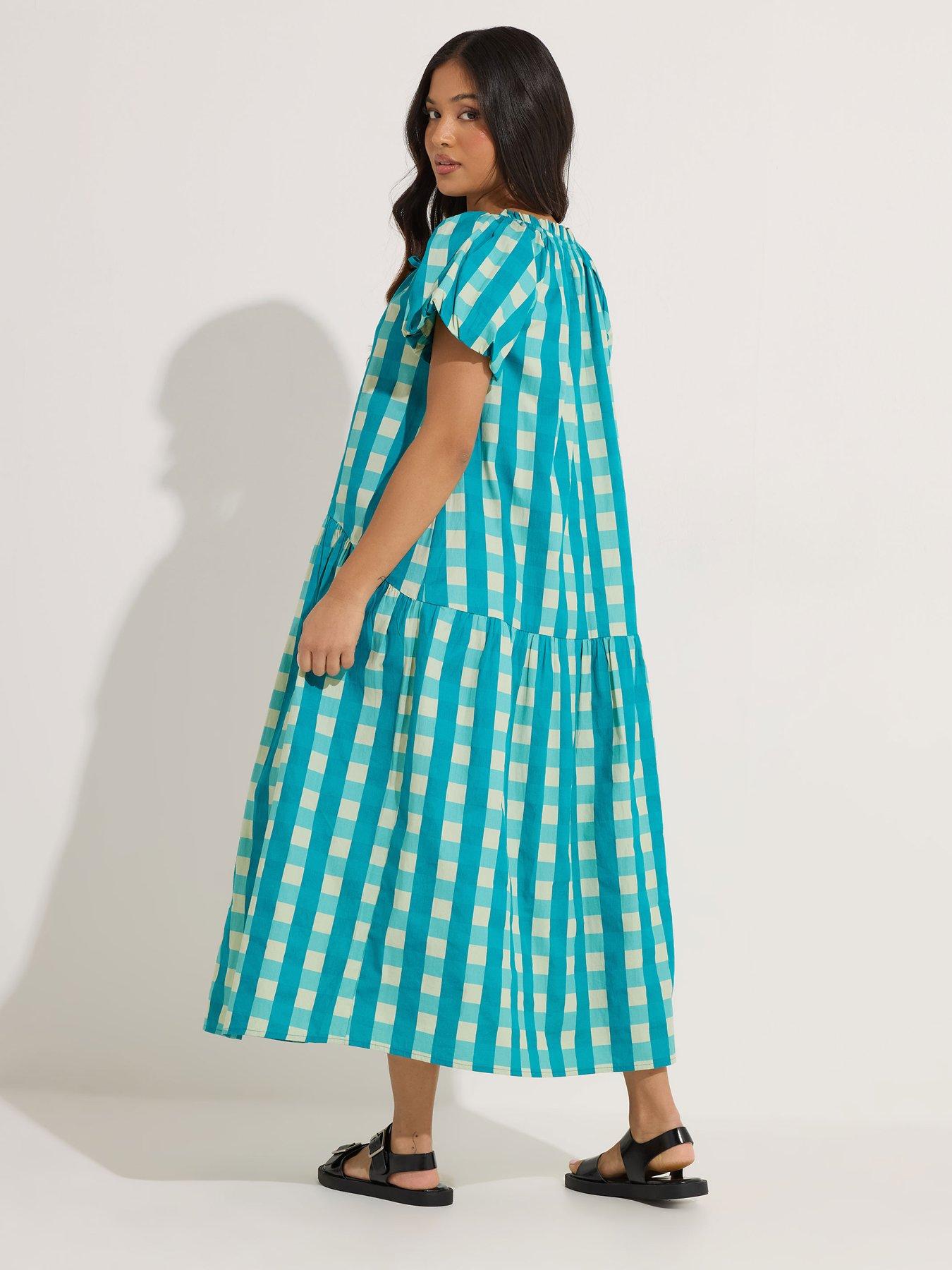 pixiegirl-petite-check-tie-neck-drop-tier-dressstillFront