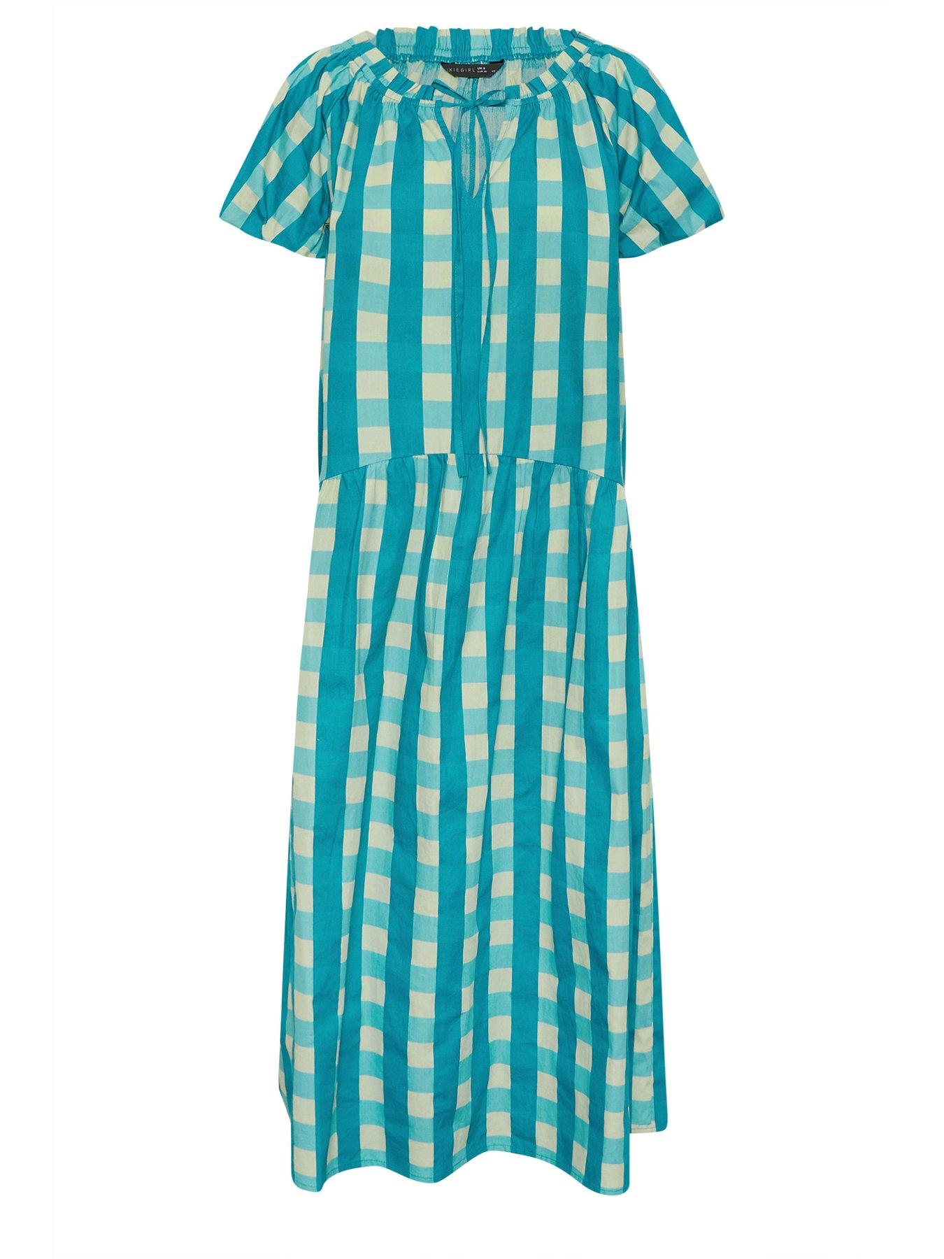 pixiegirl-petite-check-tie-neck-drop-tier-dressdetail
