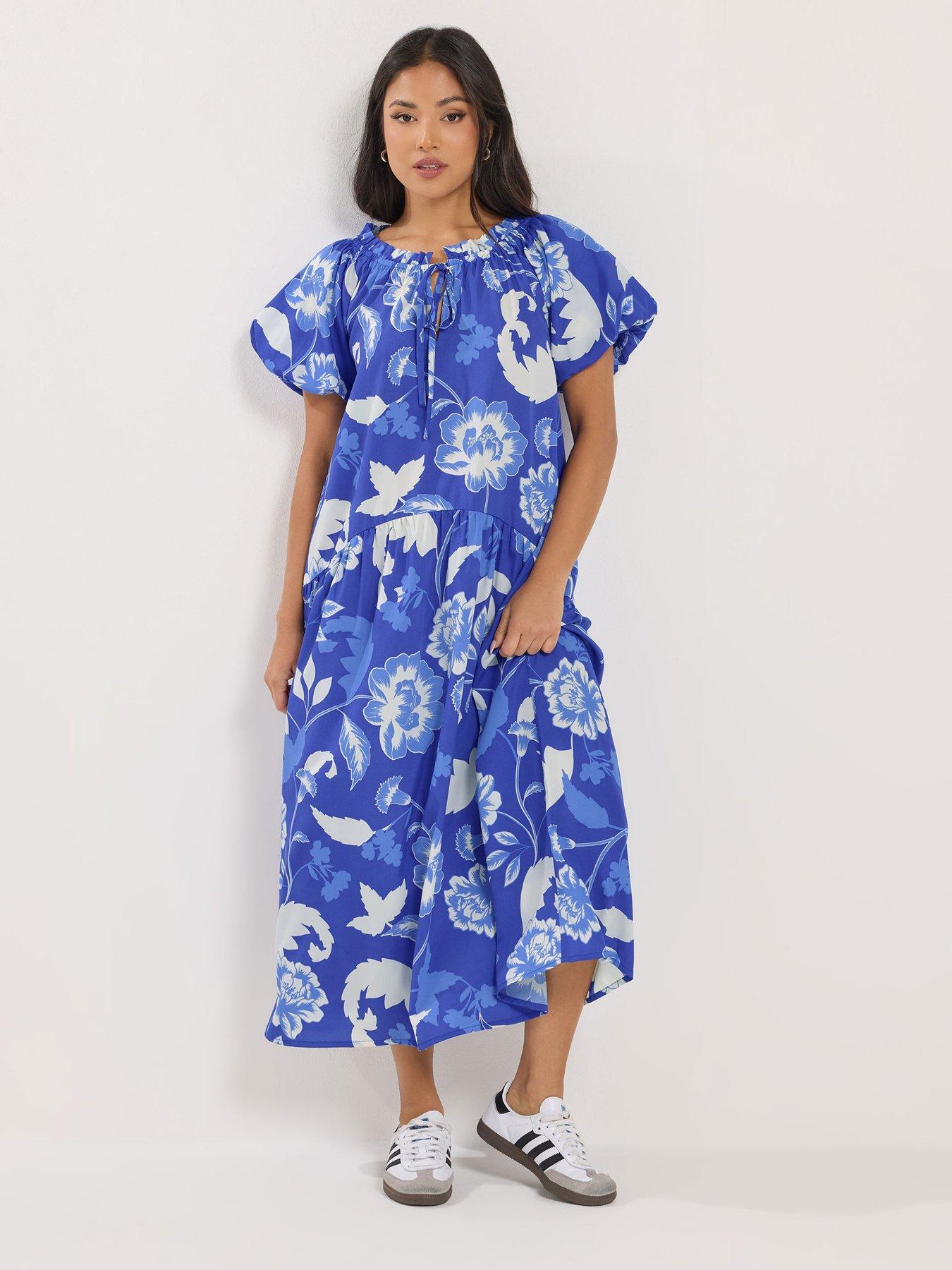pixiegirl-petite-floral-tie-neck-midi-dress-bluefront