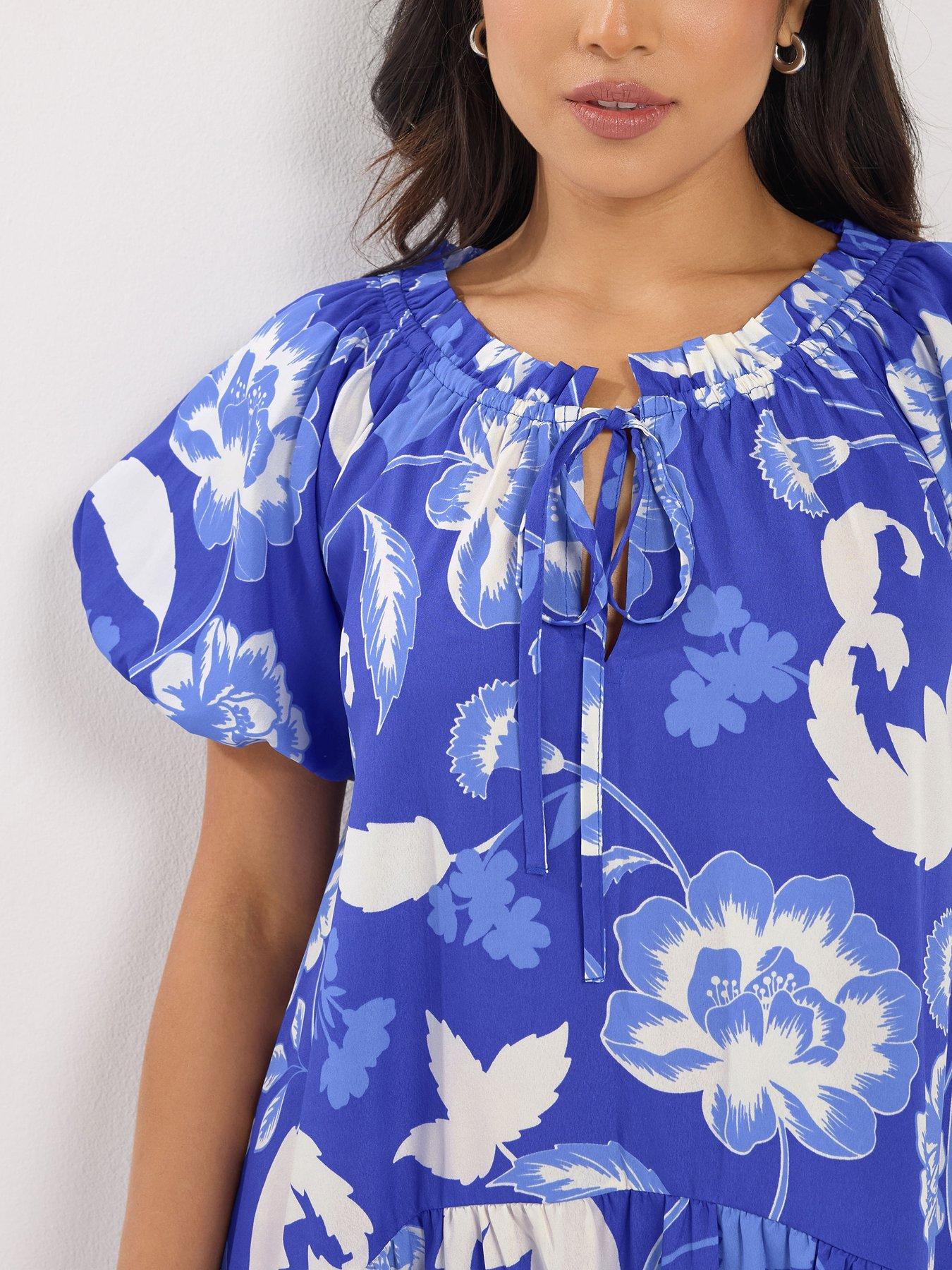 pixiegirl-petite-floral-tie-neck-midi-dress-blueoutfit