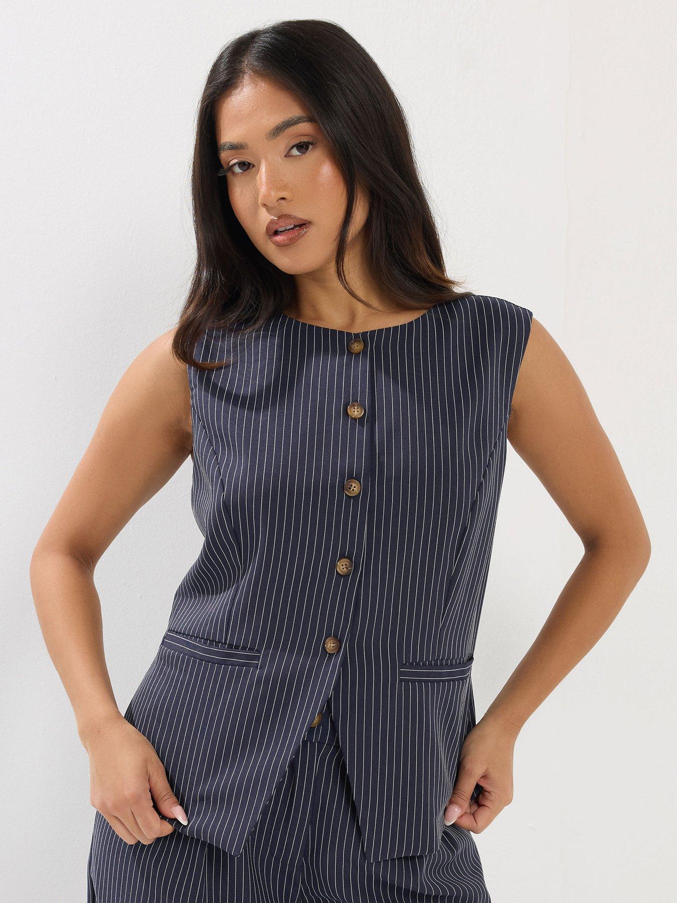 pixiegirl-petite-pinstripe-high-neck-waistcoat-blueoutfit