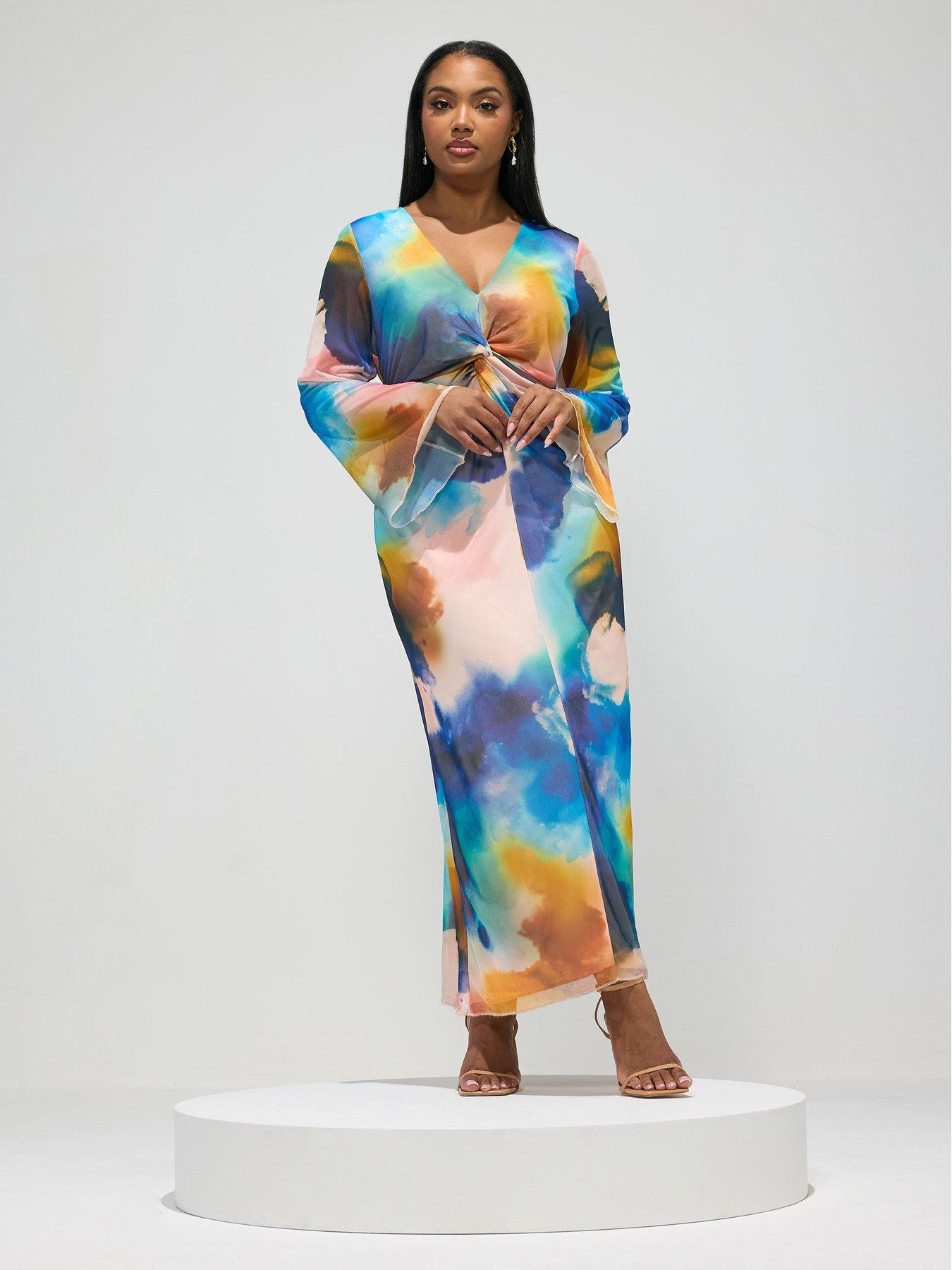 yours-curve-blur-knot-mesh-maxi-dressfront