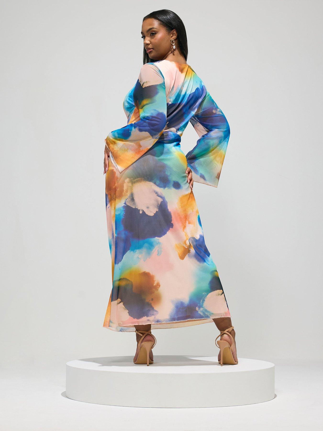 yours-curve-blur-knot-mesh-maxi-dressstillFront