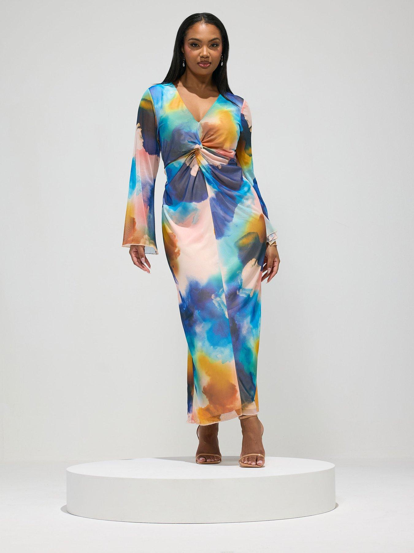 yours-curve-blur-knot-mesh-maxi-dressback