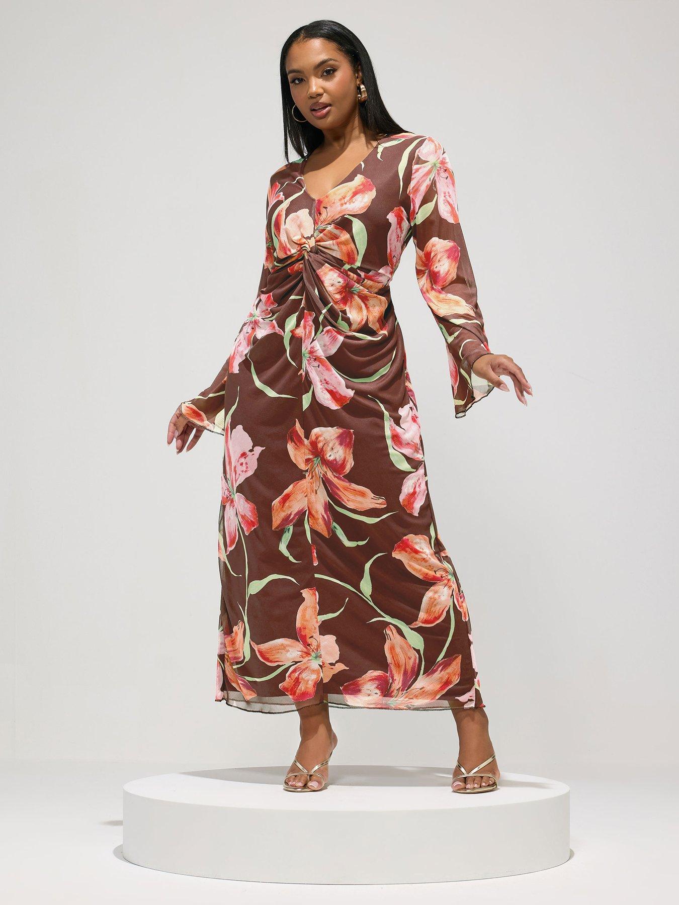 yours-curve-blur-knot-mesh-maxi-dress