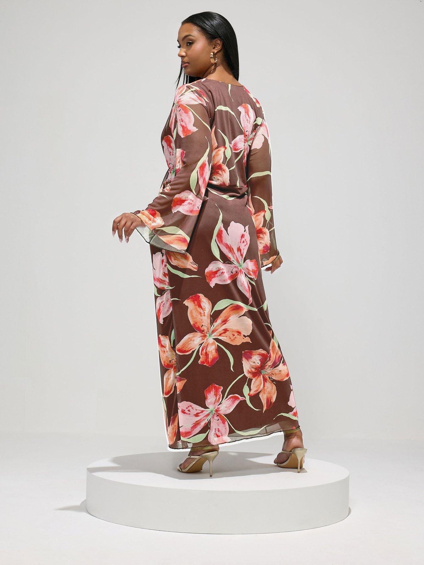 yours-curve-blur-knot-mesh-maxi-dressstillFront