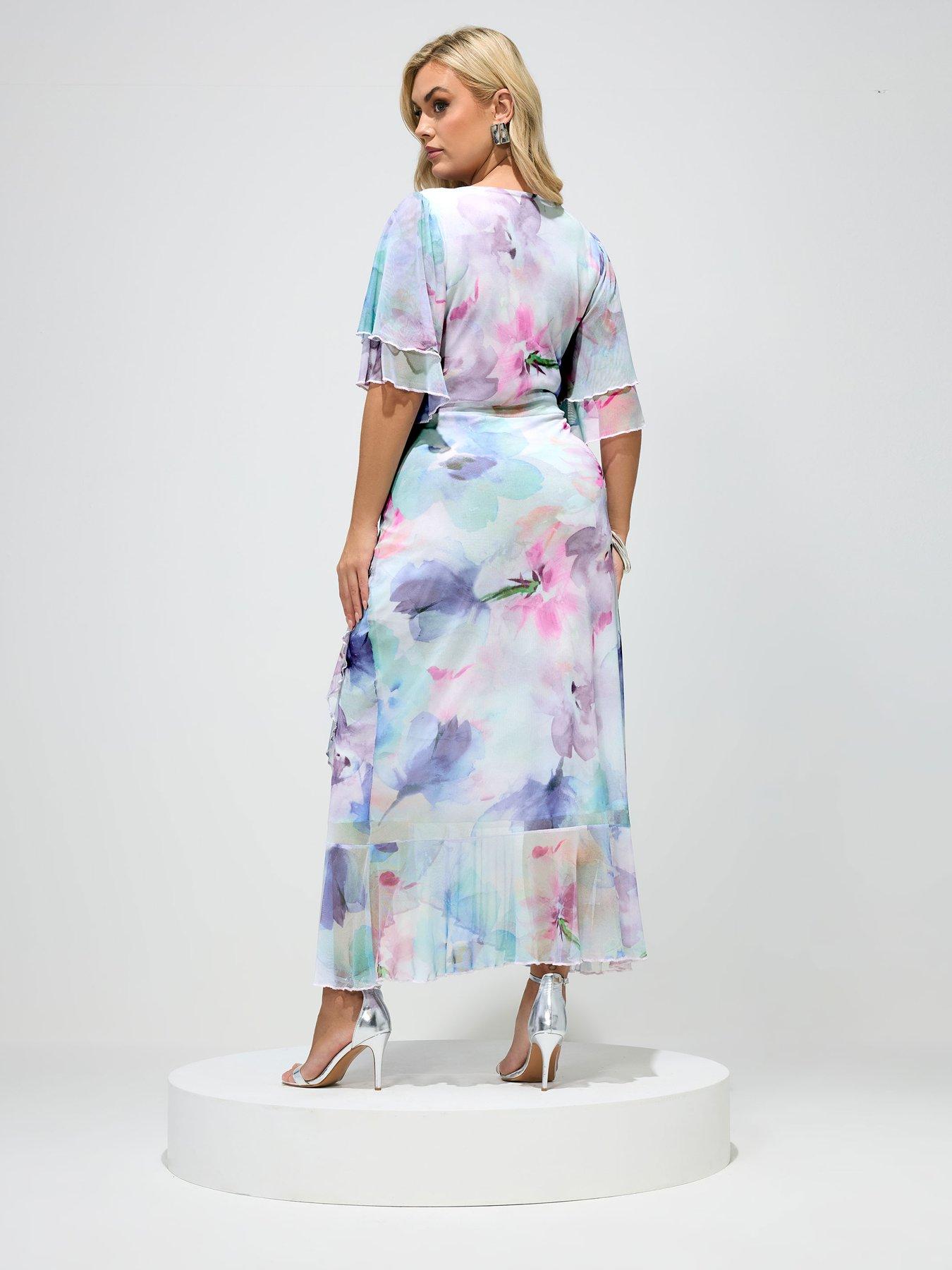 Image 2 of 6 of Yours Curve Wrap Ruffle Mesh Dress