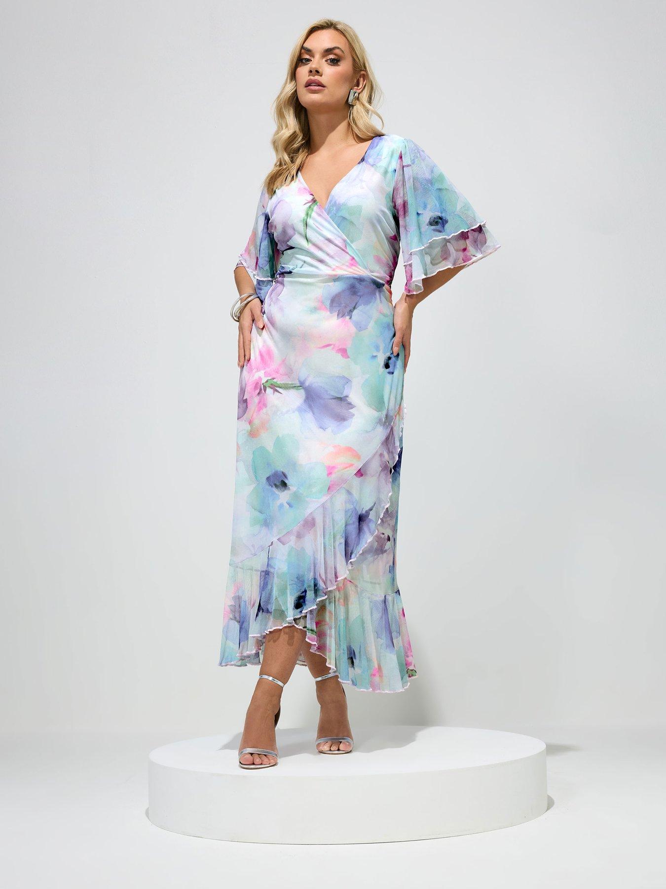 Image 3 of 6 of Yours Curve Wrap Ruffle Mesh Dress
