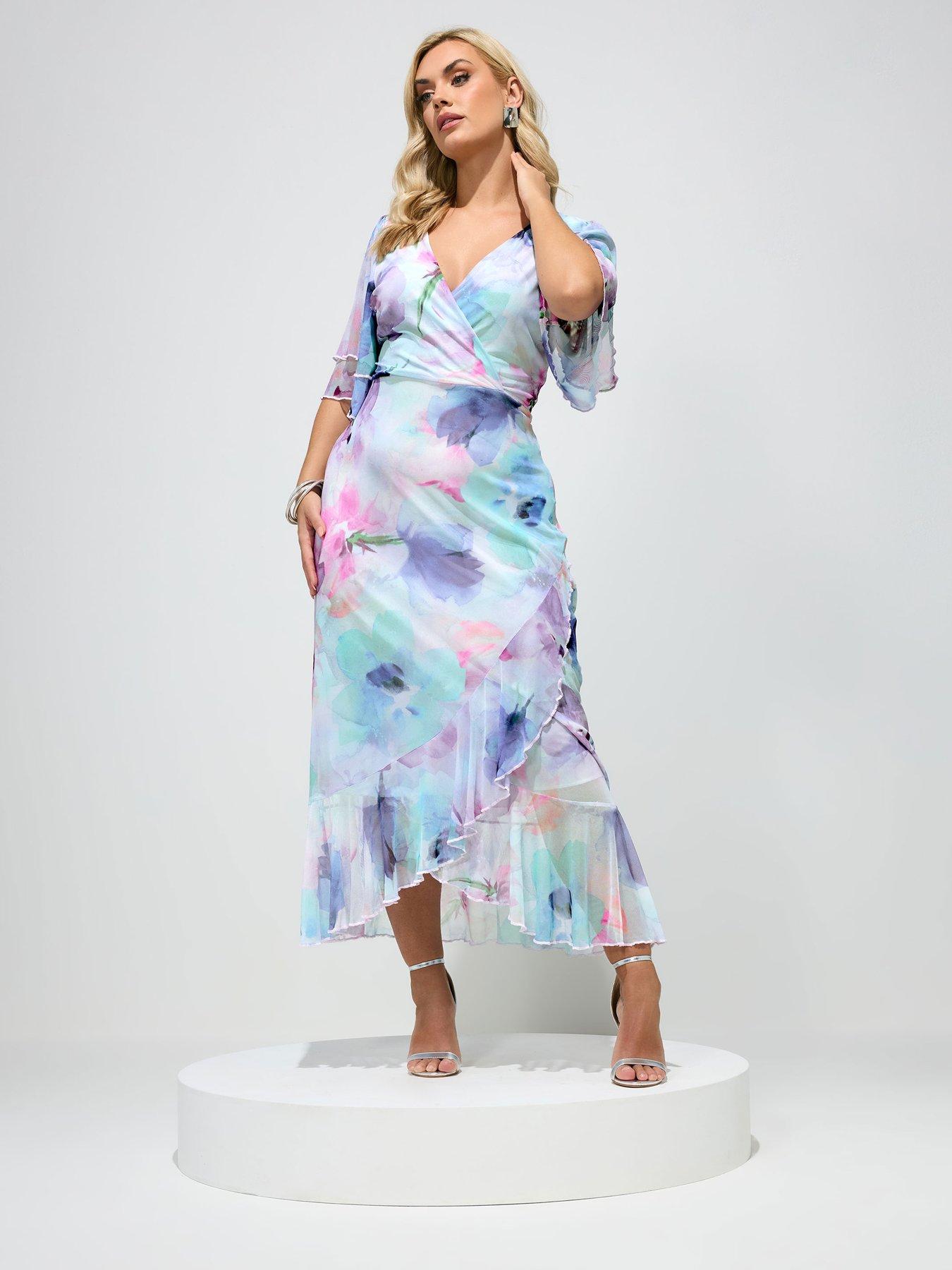 Image 4 of 6 of Yours Curve Wrap Ruffle Mesh Dress