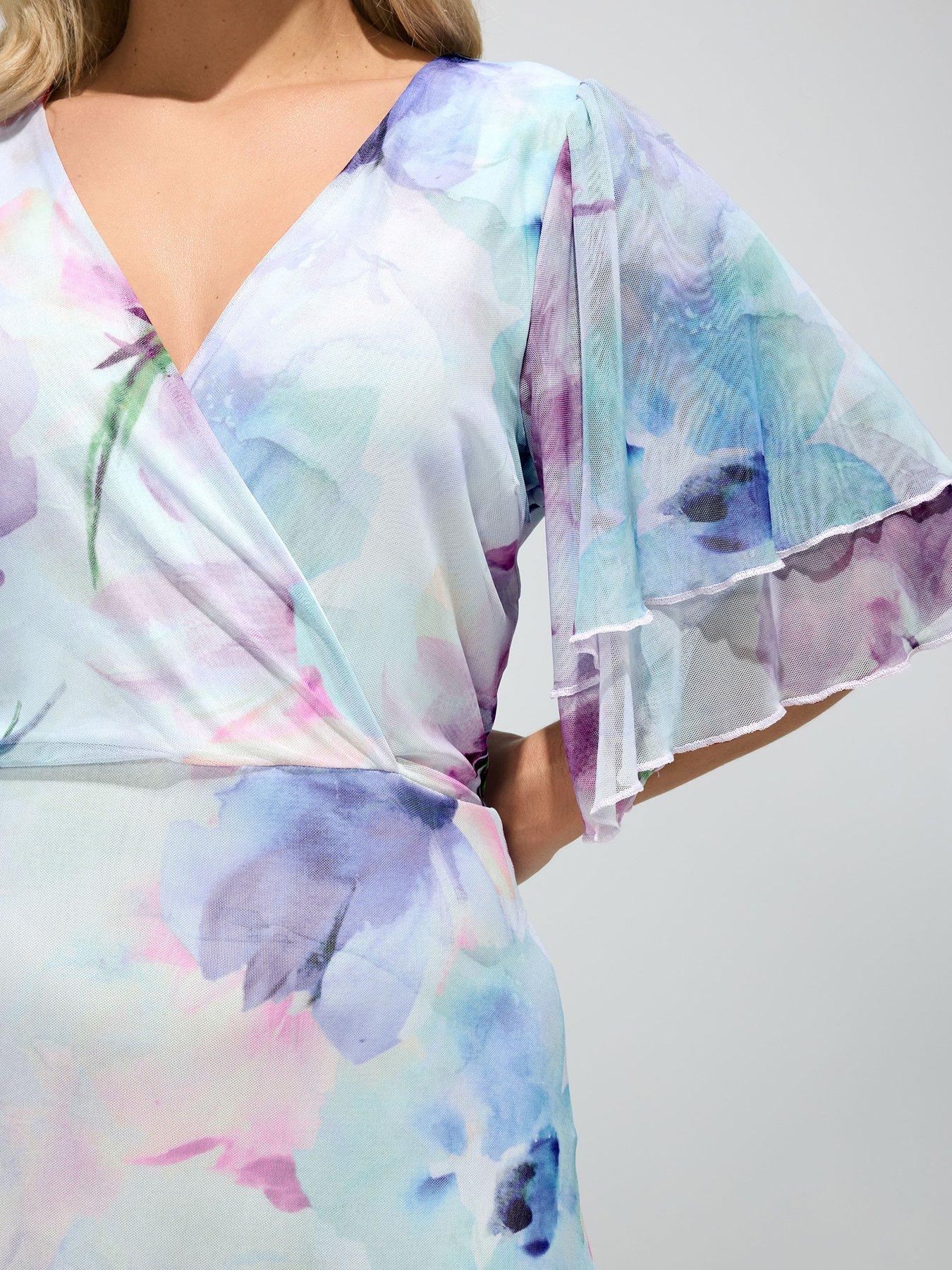 Image 5 of 6 of Yours Curve Wrap Ruffle Mesh Dress