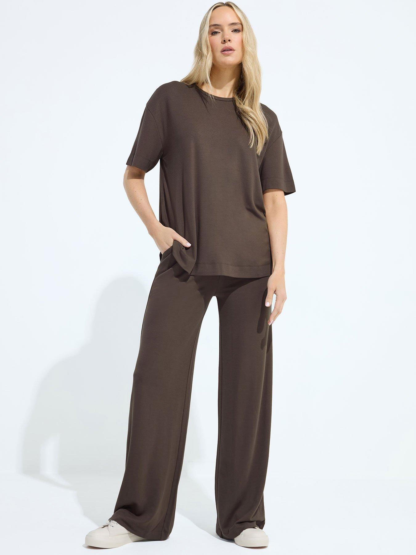 Long Tall Sally Premium Wide Leg Trousers 36" - Brown