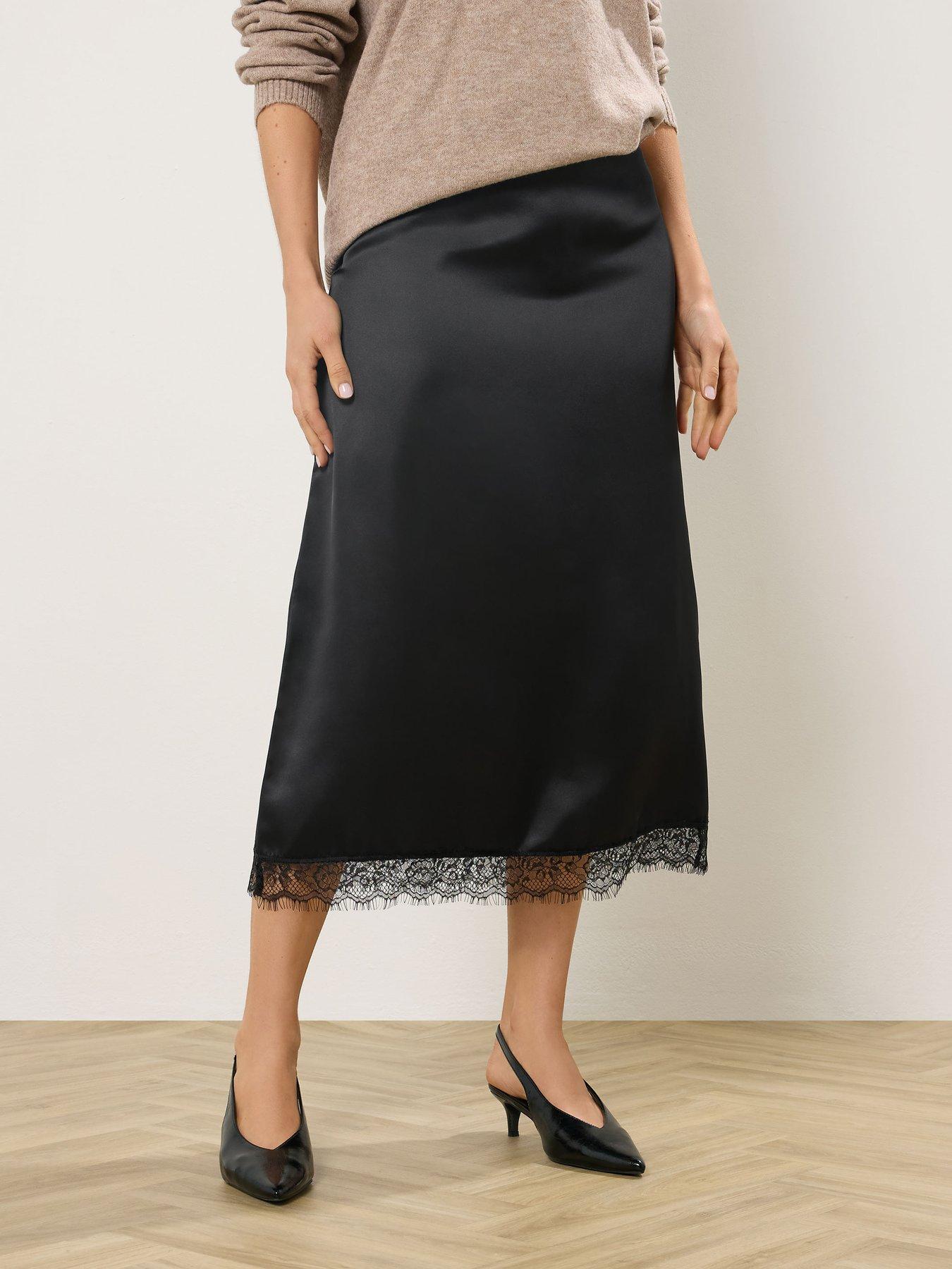 Image 1 of 5 of Long Tall Sally Tall Midaxi Lace Skirt - Black