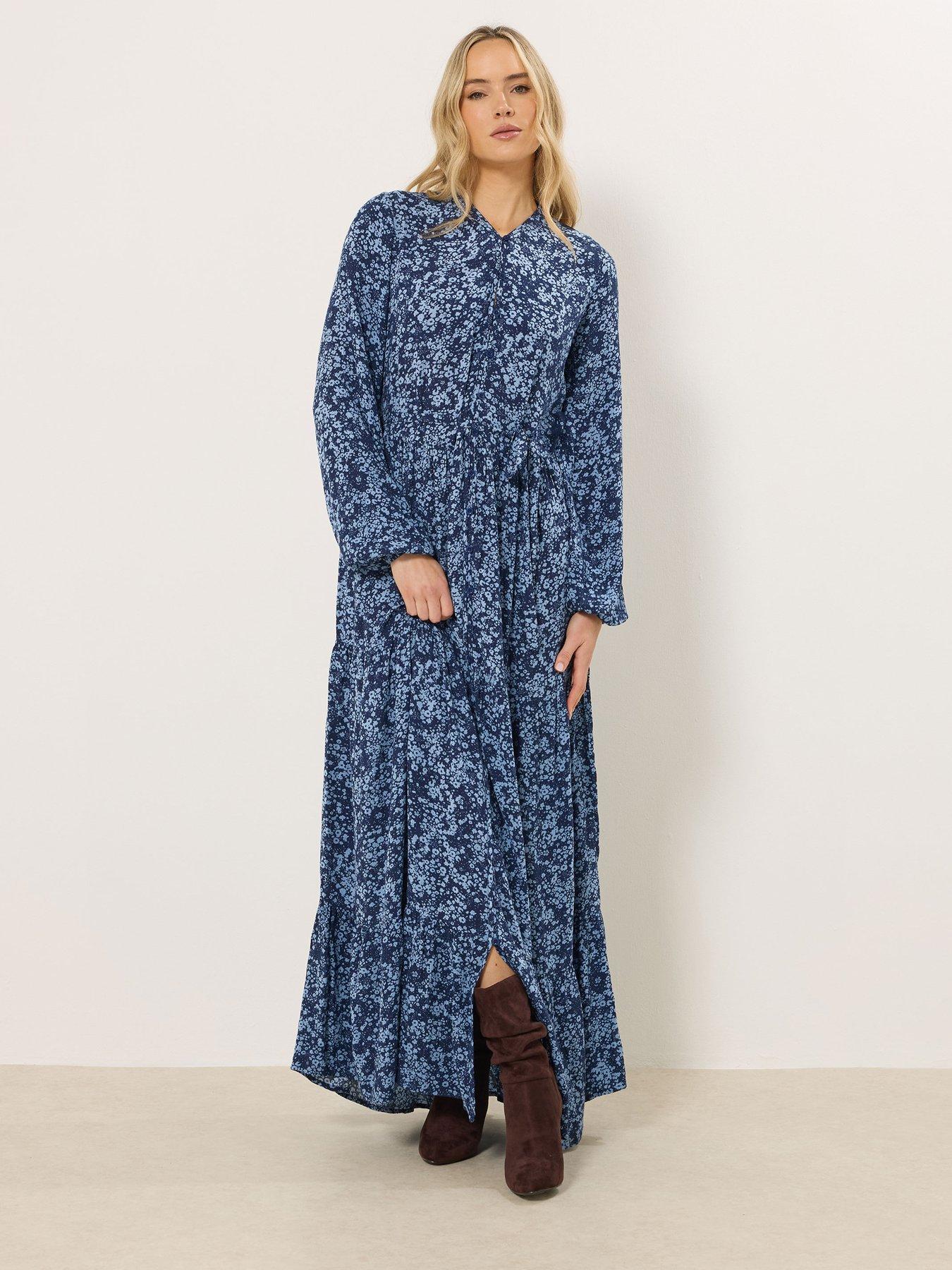Image 1 of 5 of Long Tall Sally Tall Ditsy Crinkle Tiered Maxi Dress - Blue