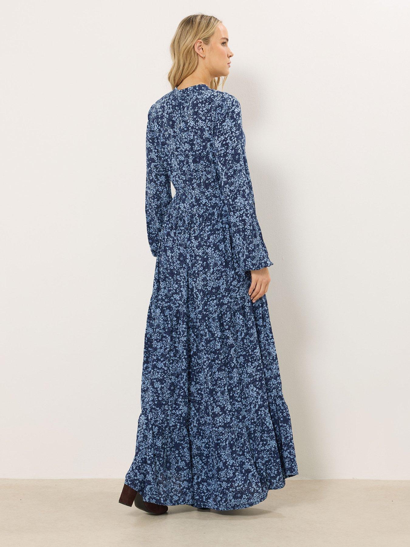 Image 2 of 5 of Long Tall Sally Tall Ditsy Crinkle Tiered Maxi Dress - Blue