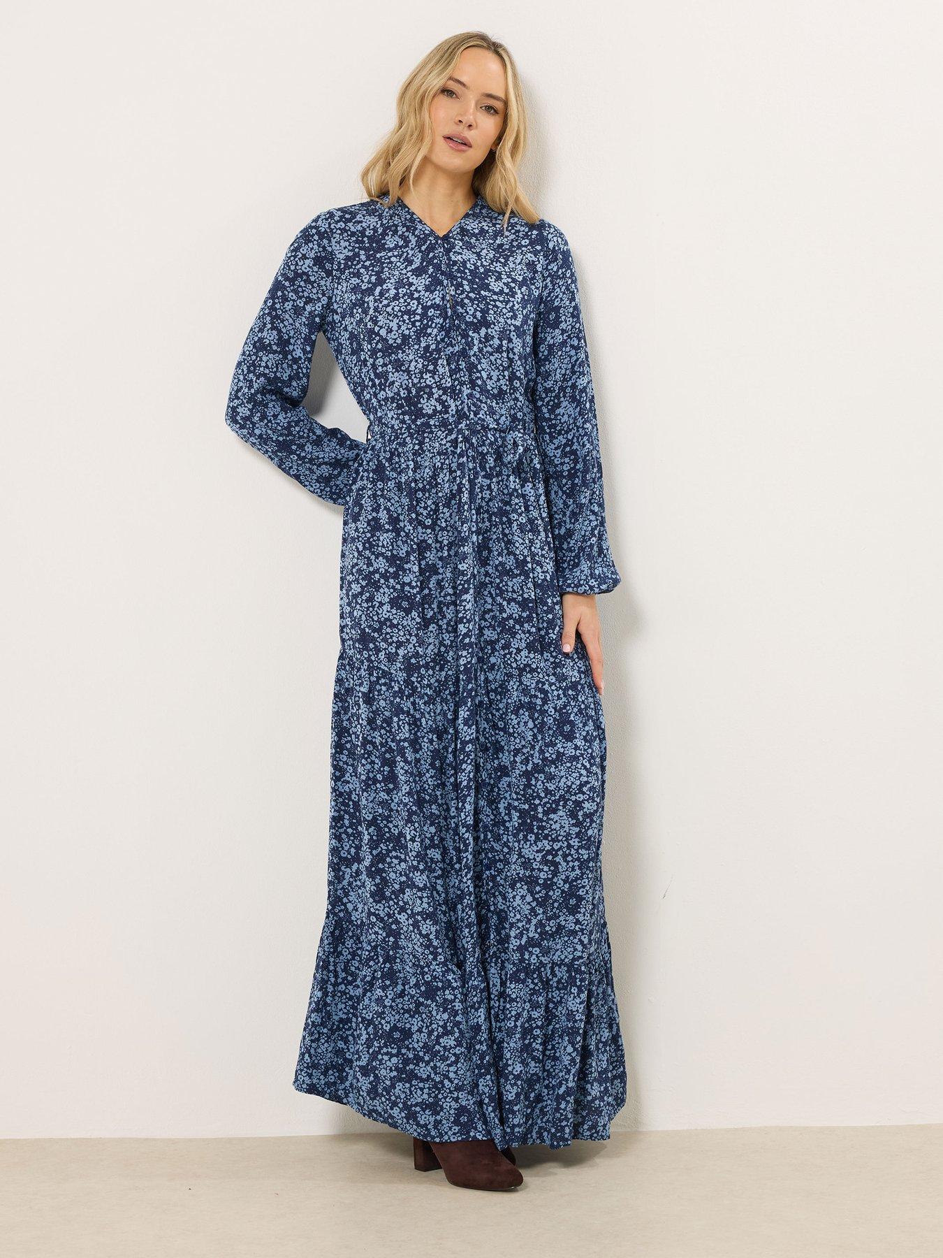 Image 3 of 5 of Long Tall Sally Tall Ditsy Crinkle Tiered Maxi Dress - Blue