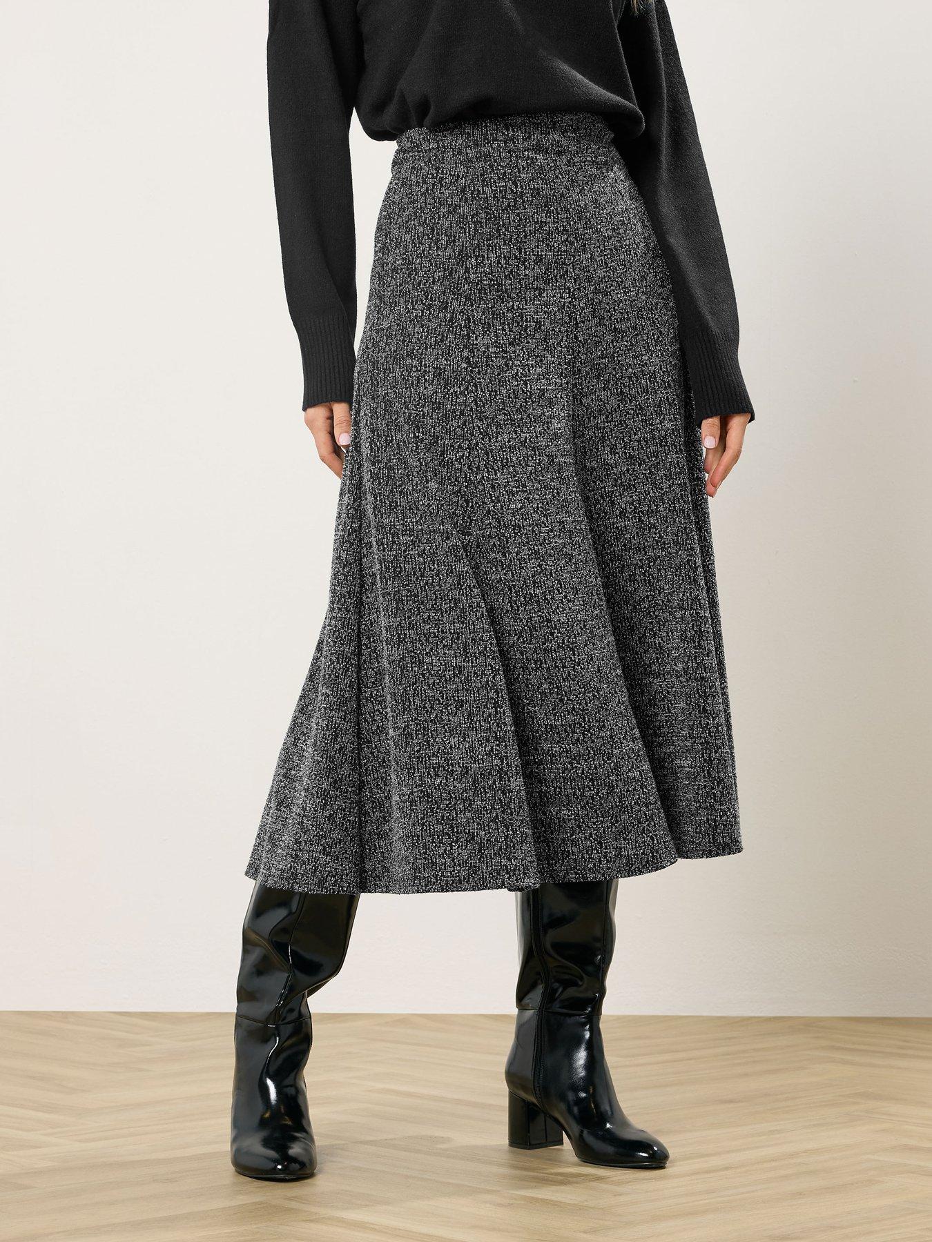 Image 1 of 5 of Long Tall Sally Boucle Aline Midaxi Skirt - Black
