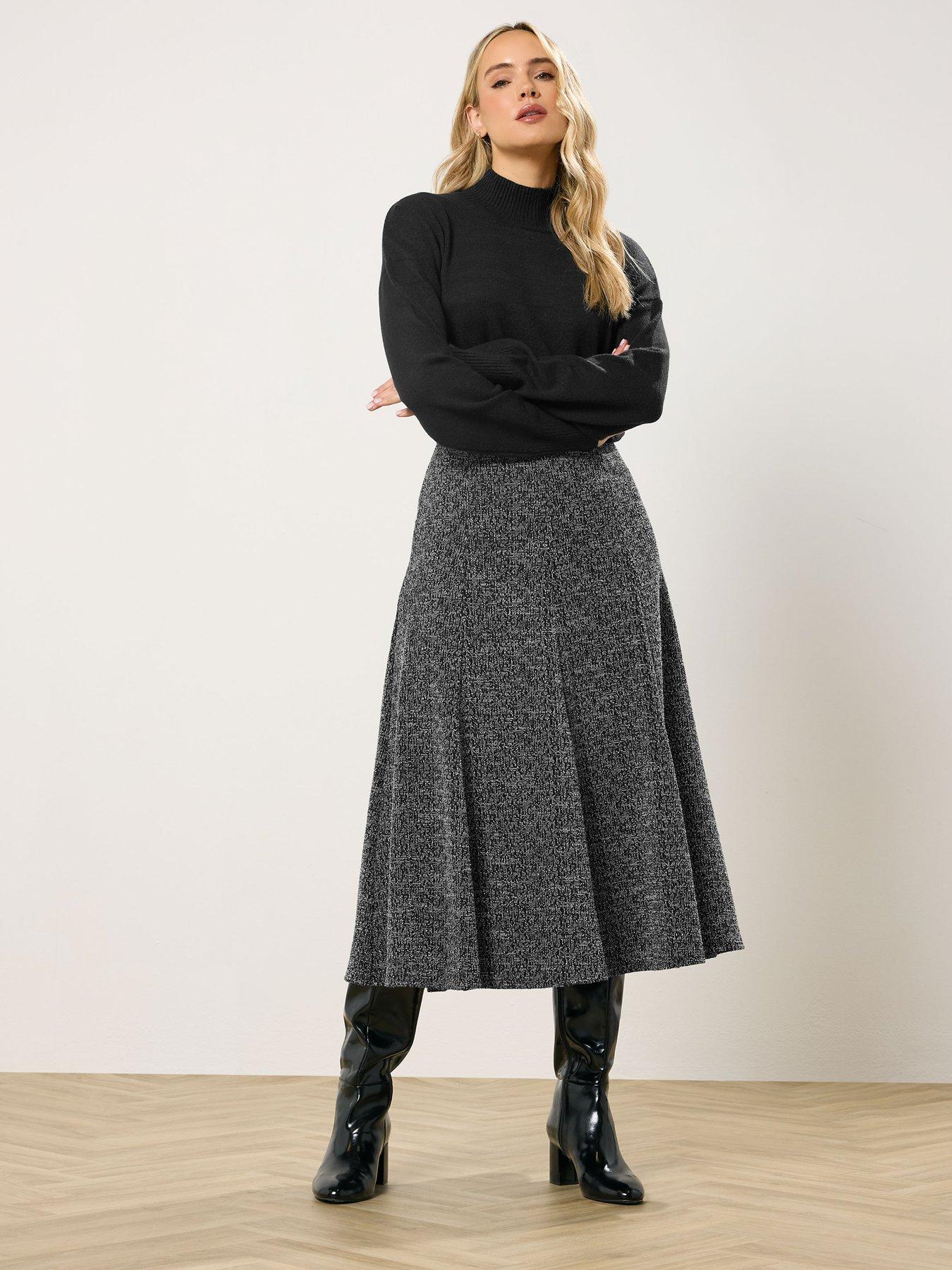 Image 3 of 5 of Long Tall Sally Boucle Aline Midaxi Skirt - Black