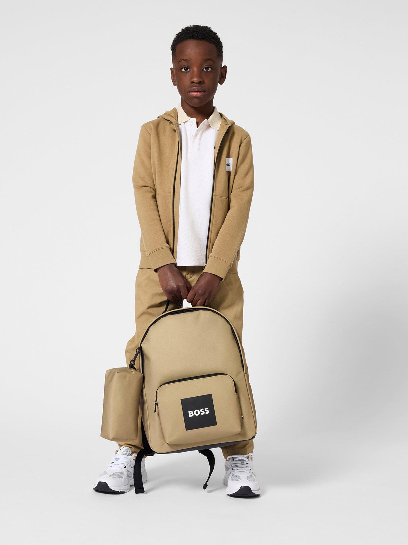 BOSS Boys Logo Zip Through Hoodie - Beige