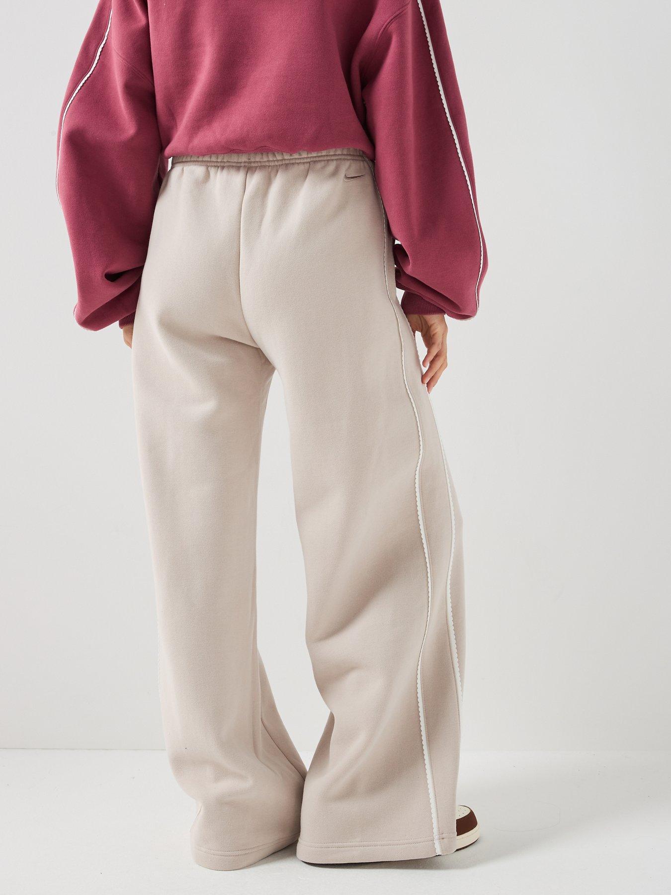 Image 2 of 7 of Nike Womens Studio Fleece Scallop Tape Logo Open Hem Joggers - Cream