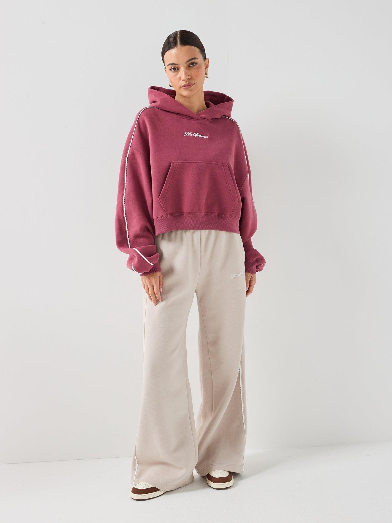 Image 3 of 7 of Nike Womens Studio Fleece Scallop Tape Logo Open Hem Joggers - Cream