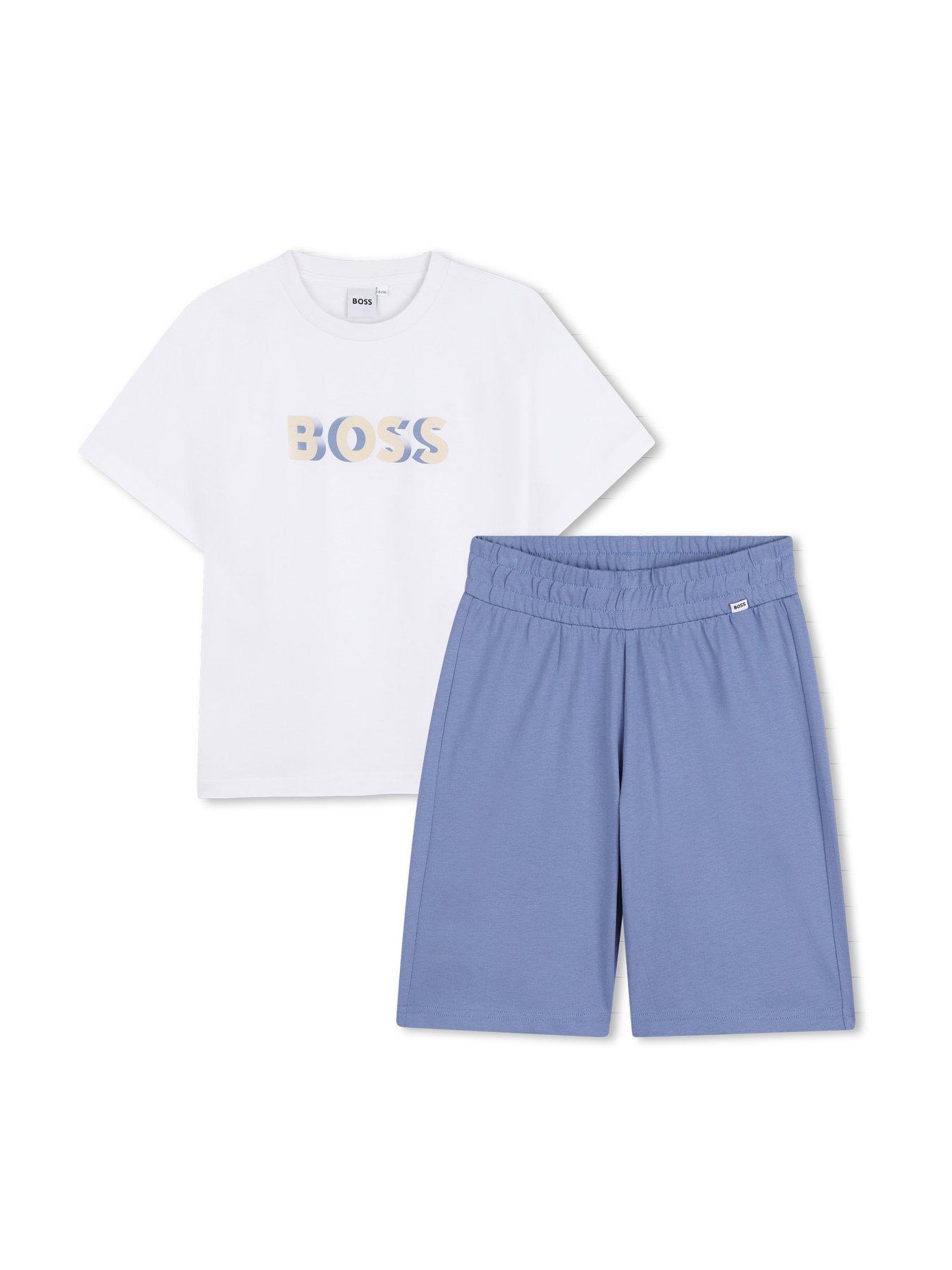 boss-boys-logo-t-shirt-and-short-set-whitefront