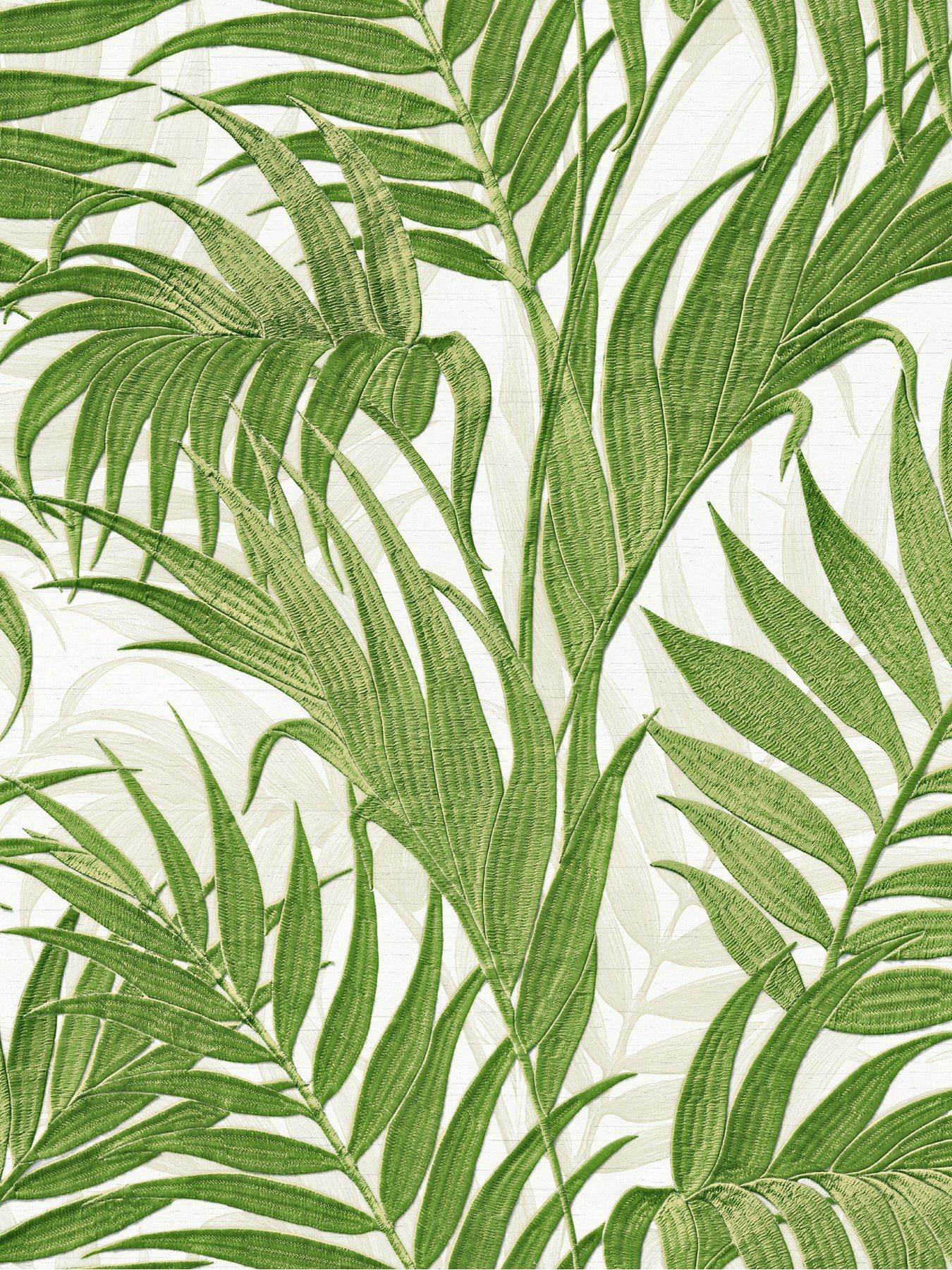 Image 3 of 5 of Design ID Did Tropical Palm Leaf Green & White Wallpaper