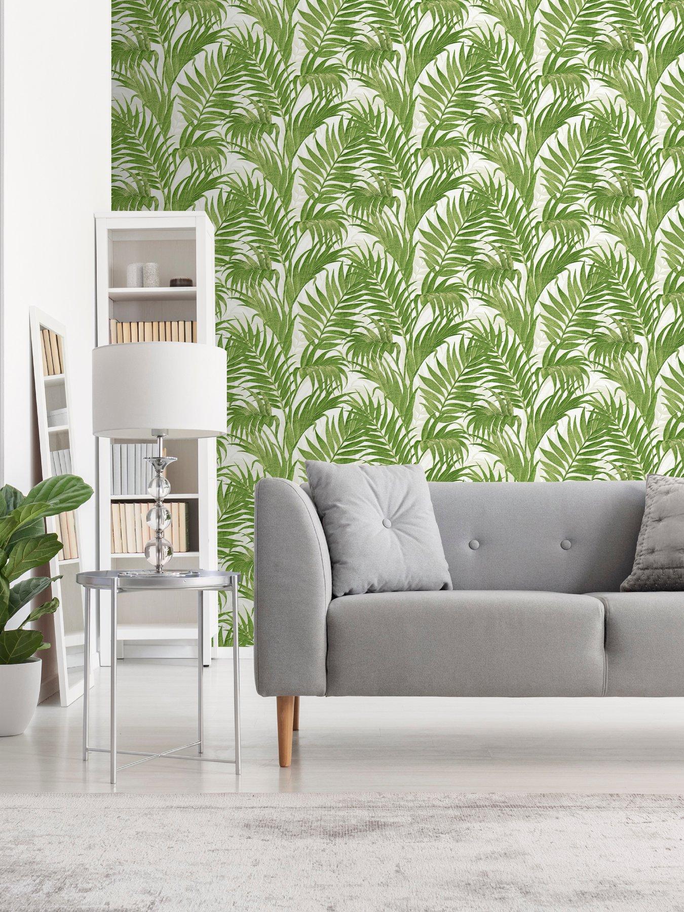 Image 5 of 5 of Design ID Did Tropical Palm Leaf Green & White Wallpaper