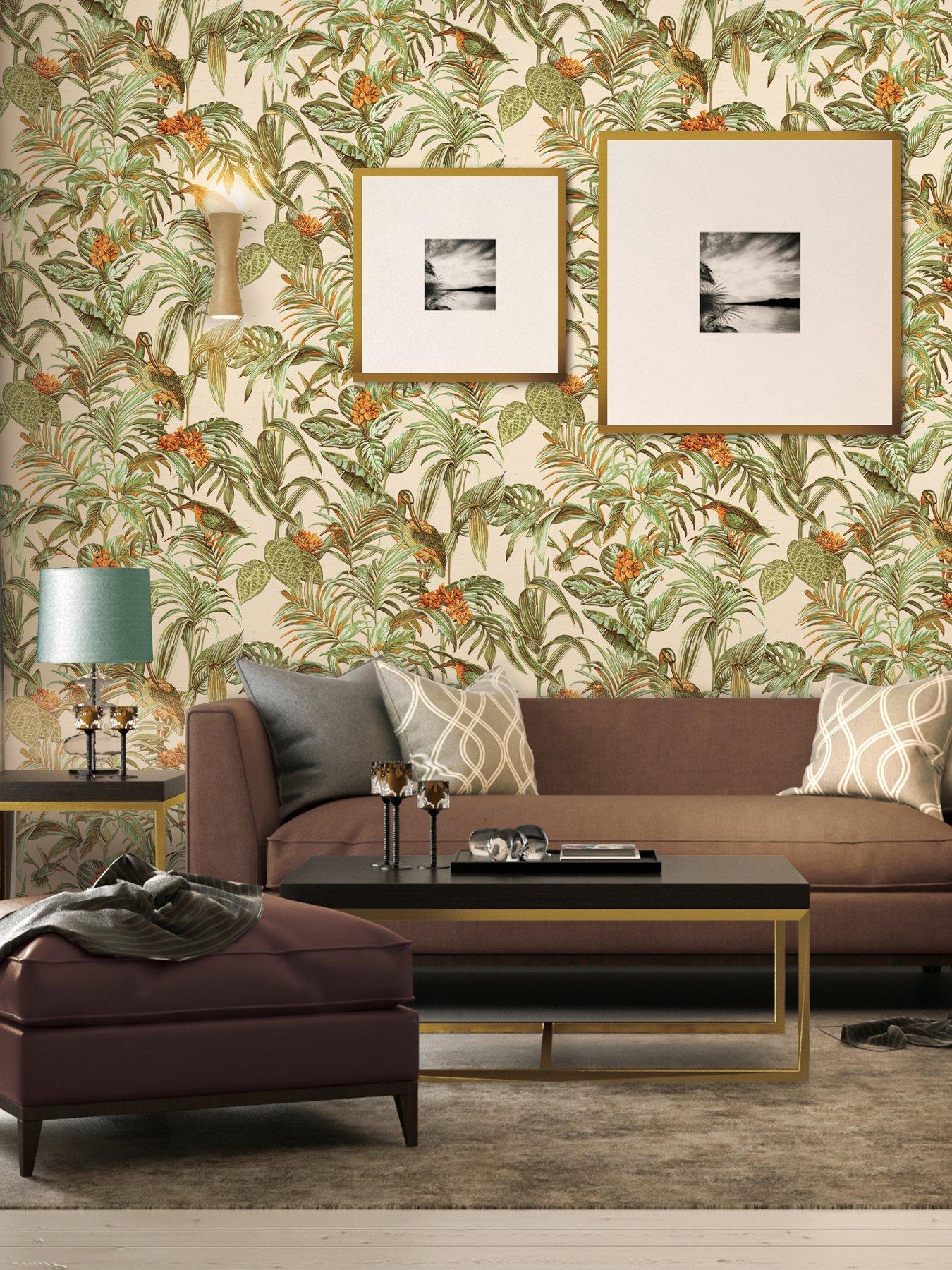 Design ID Did Bird Of Paradise Green, Orange & Gold Wallpaper